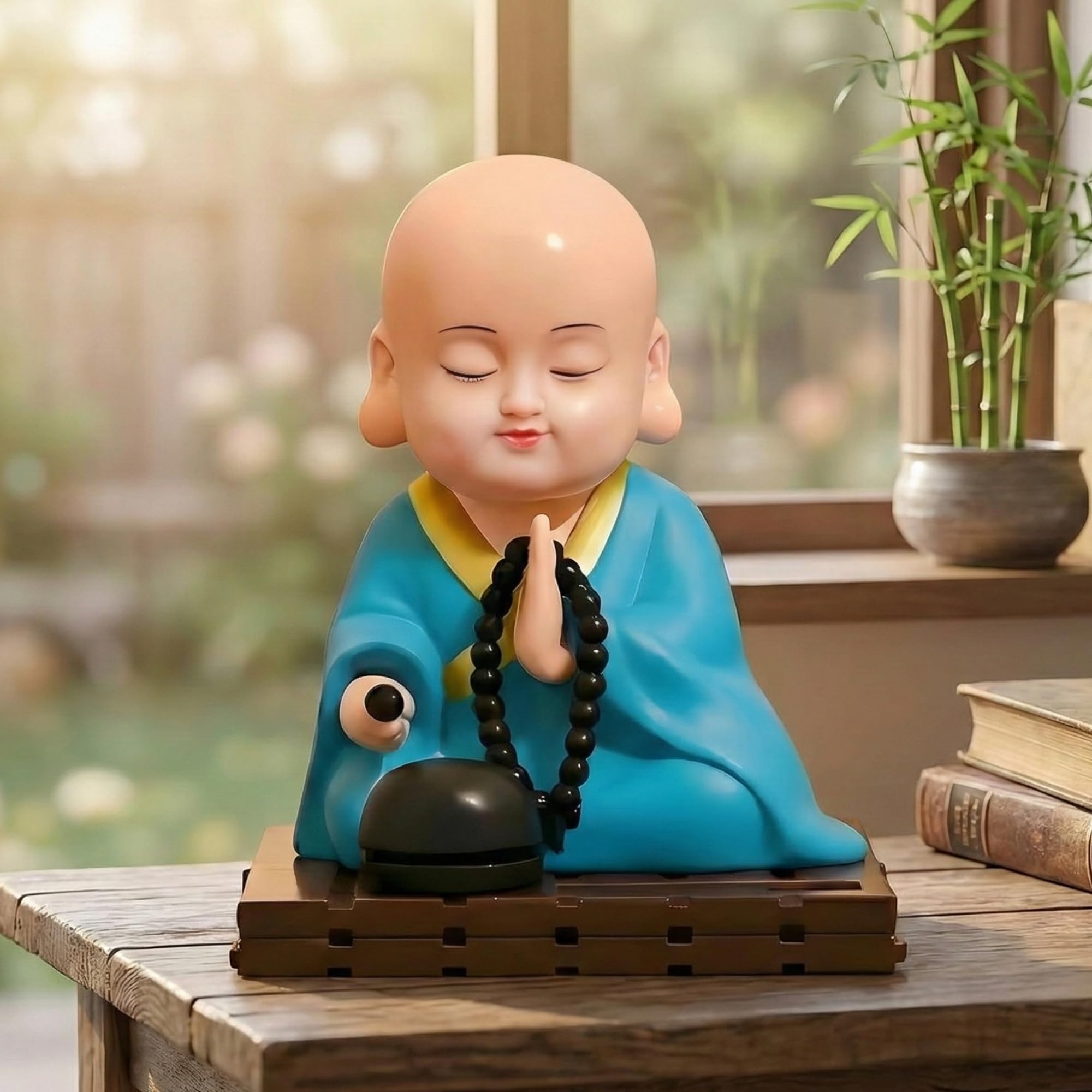 Ecraftindia Little Cute Buddha Monk Feng Shui Showpiece For Home Decor Office Car Dashboard | Moving Head And Hand Monk Buddha S