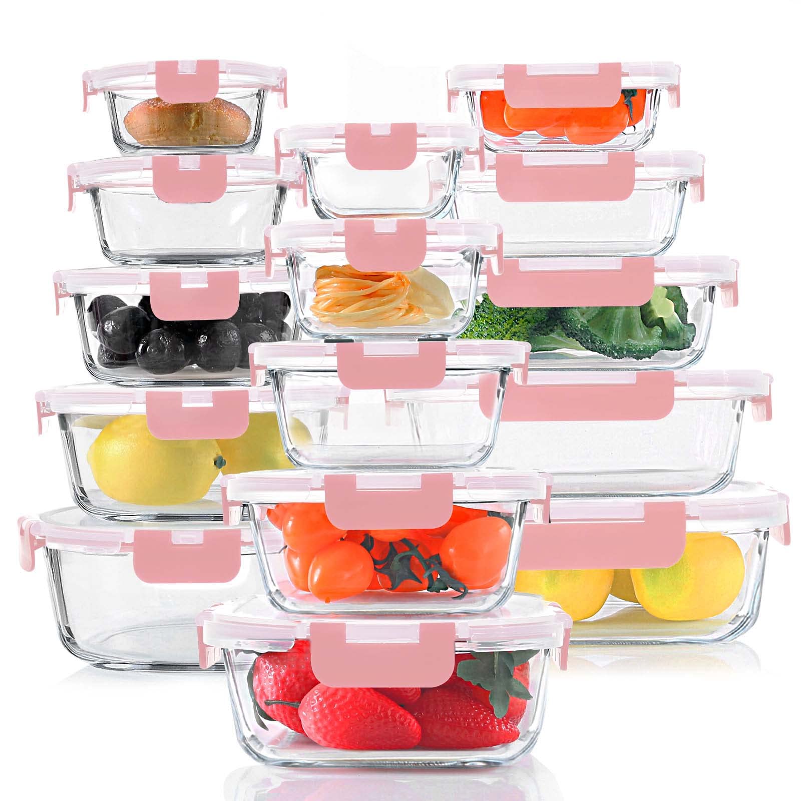 Komuee 30 Pieces Glass Food Storage Containers Set, Glass Meal Prep Containers Set With Snap Locking Lids, Airtight Glass Lunch
