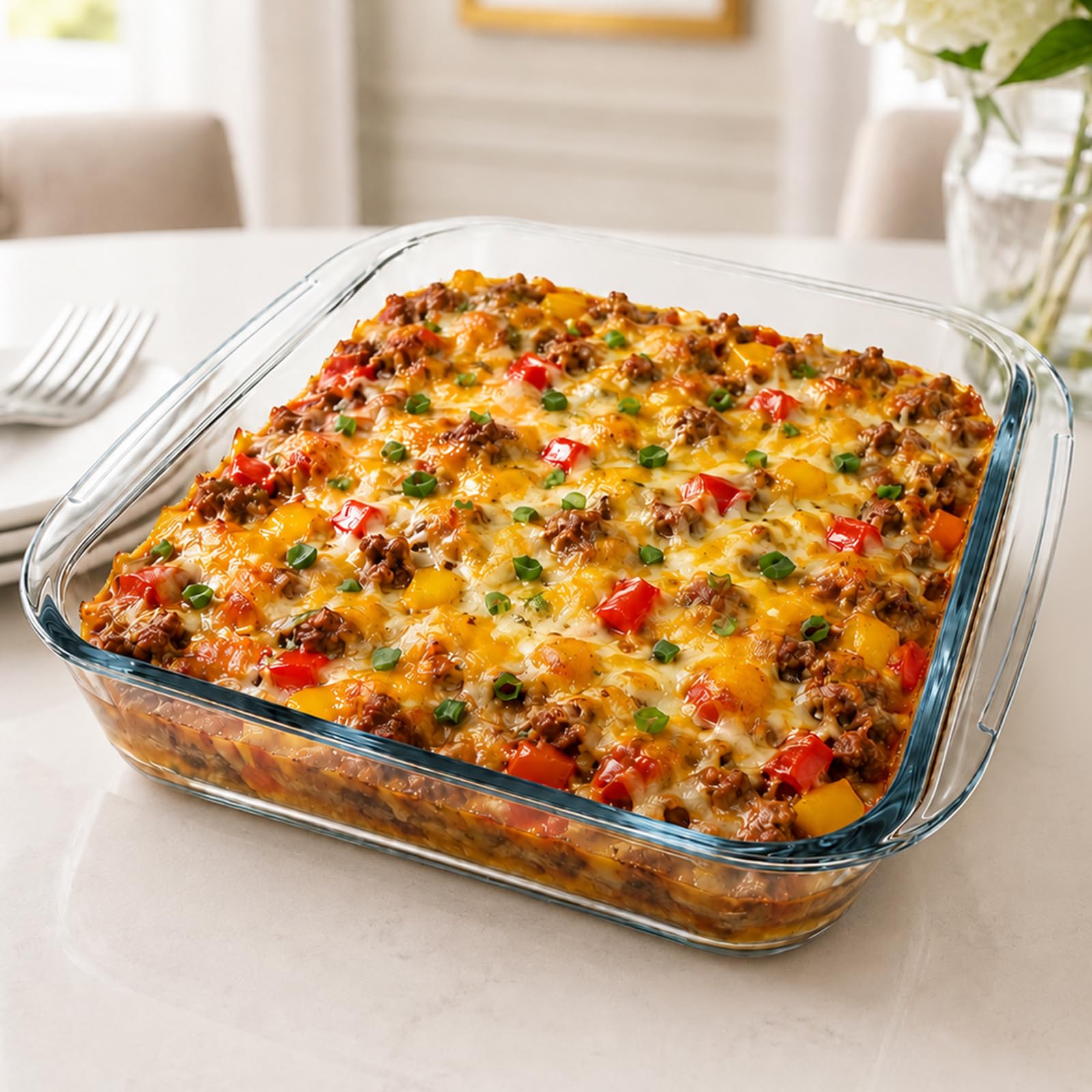 9.6x8.6 Inch Square Glass Baking Dish, High Borosilicate Glass Baking Pan for Oven, Square Baking Tray for Brownies, Desserts, F