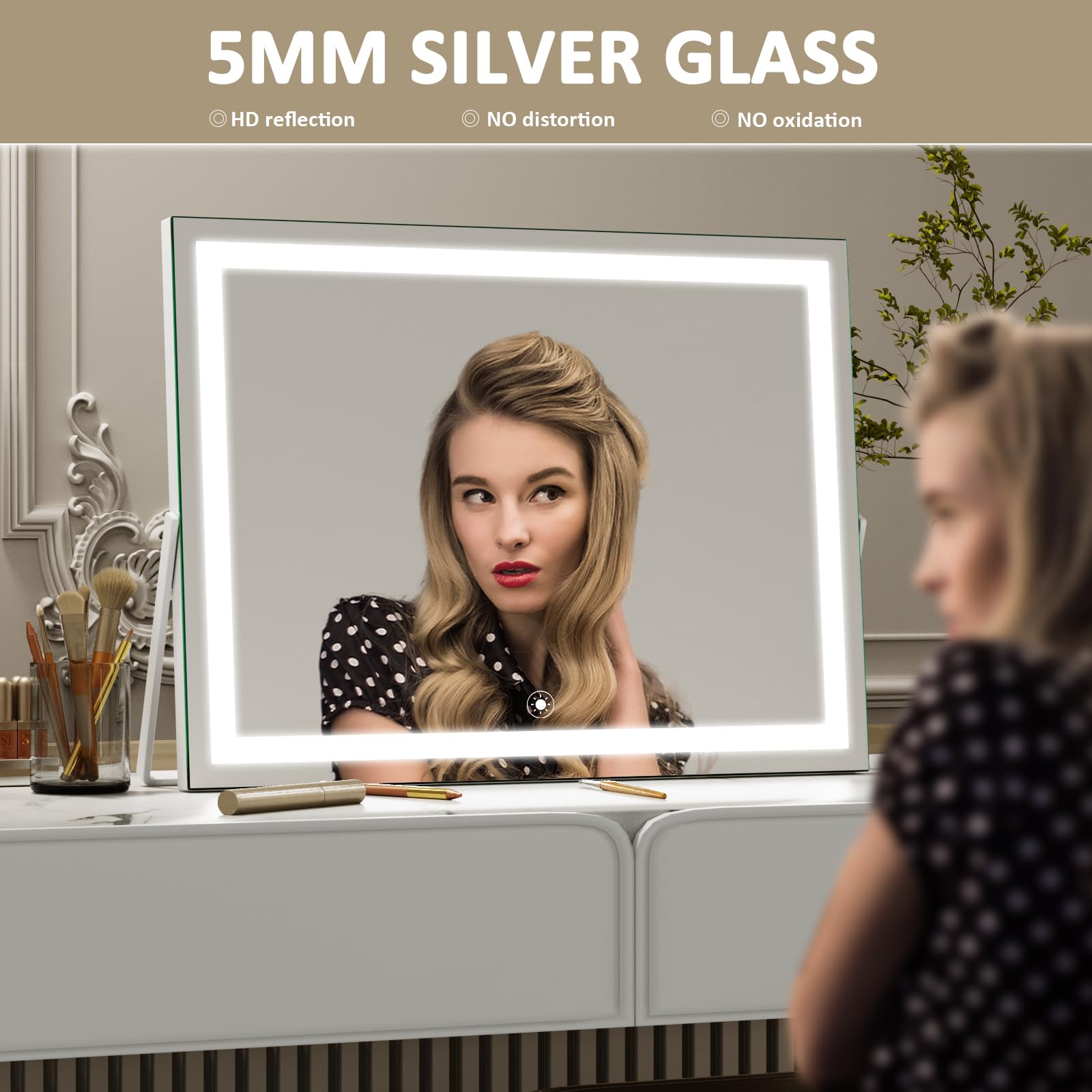Gvnkvn Ligheted Vanity Mirror With Lights, 14'' X 10'' Led Makeup Mirror, 3 Modes Light, Smart Touch Control Dimmable, 360Rotati