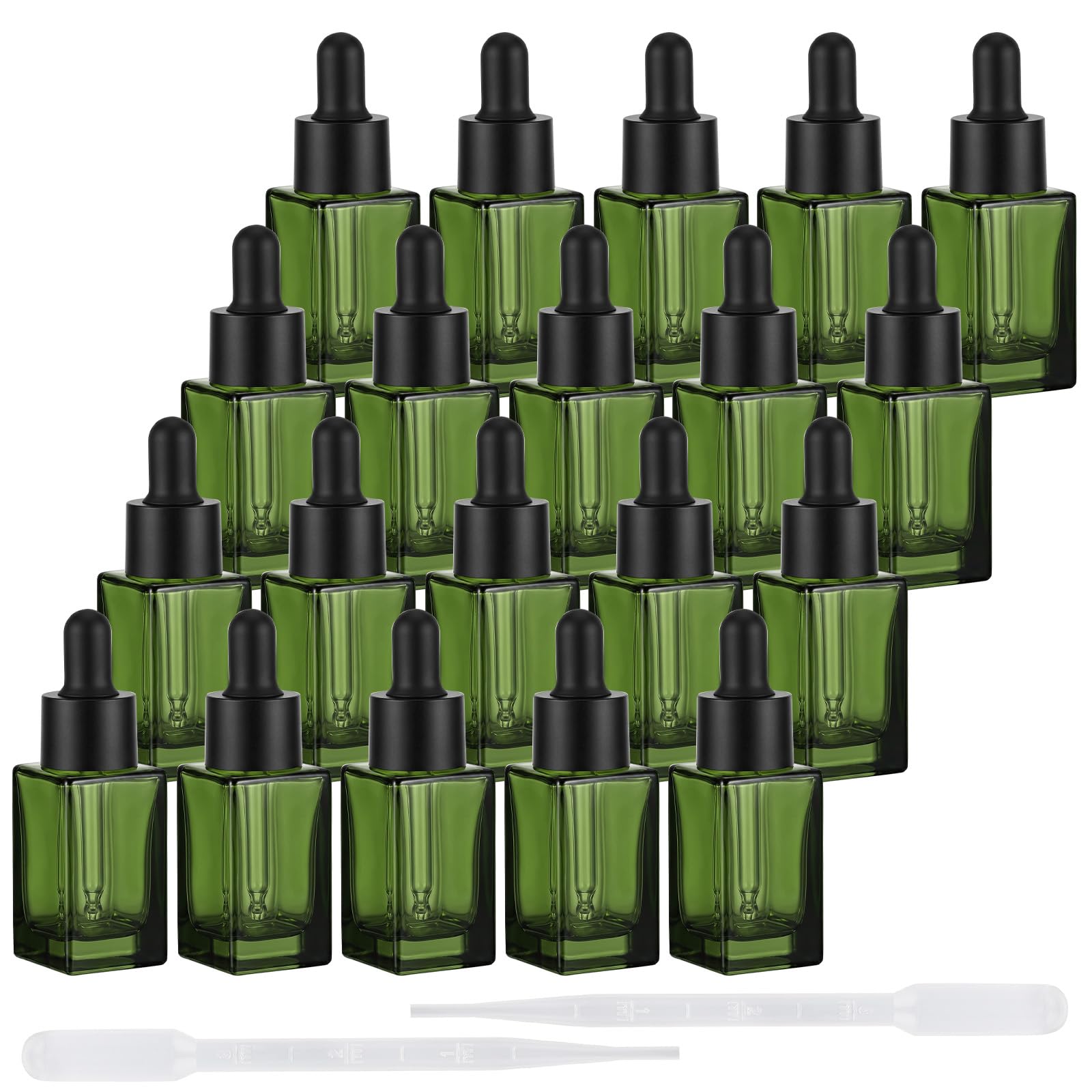 Segbeauty 0.34oz Bulk Travel Glass Dropper Bottle for Fragrance Oil, 20pcs Green Square Perfume Oils Bottles Refillable with Pip