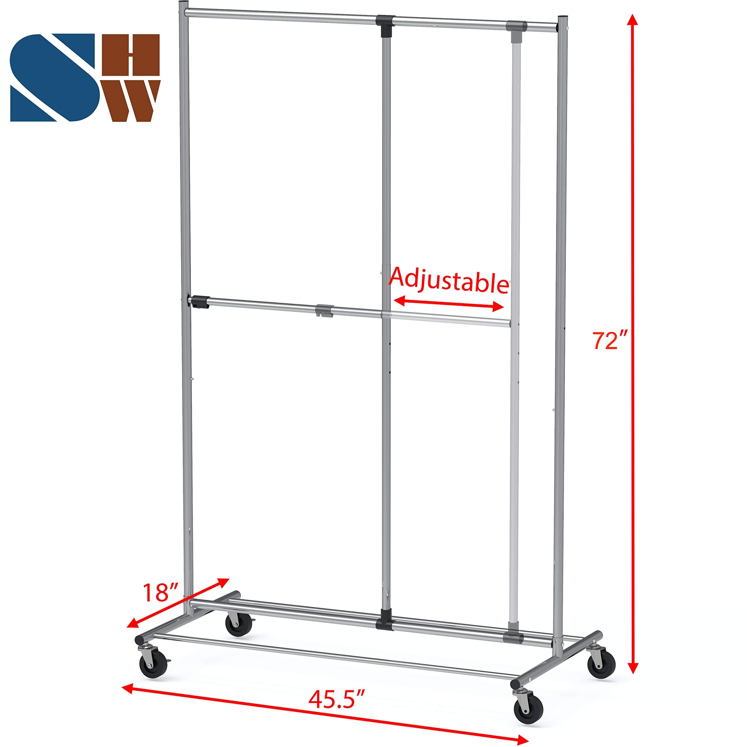 Simple Houseware Dual Bar Adjustable Garment Rack, Chrome, 72-Inch Height