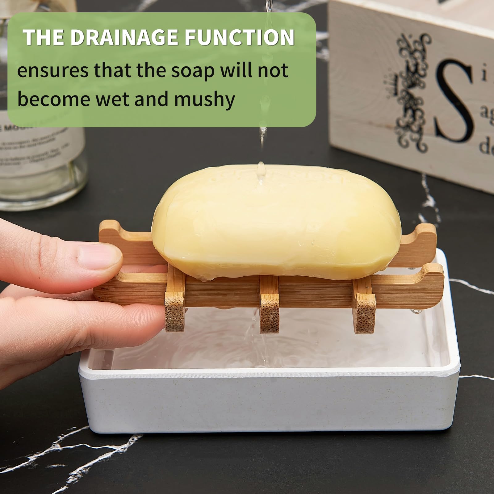 Bamboo Soap Dishes For Shower Wooden Soap Bar Holder For Bathroom Soap Tray Easy To Clean, Durable And With Non-Slip Pads(Two Wh