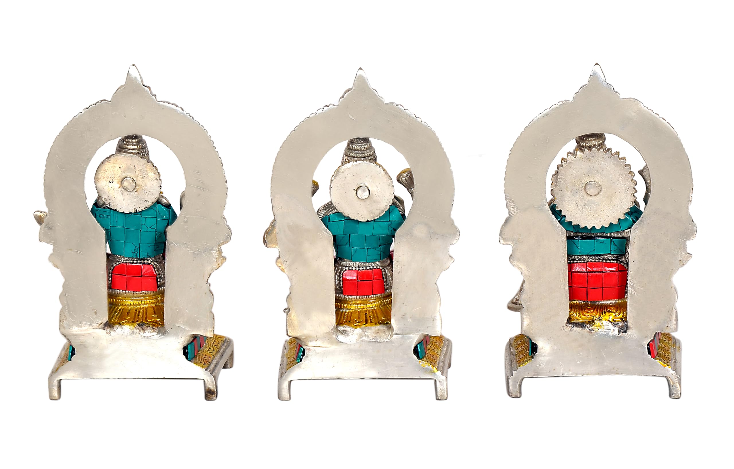 Aona Lord Ganesh Maa Lakshmi And Maa Saraswati Brass Idol Sculpture Murti Statue Silver Height 7 Inches