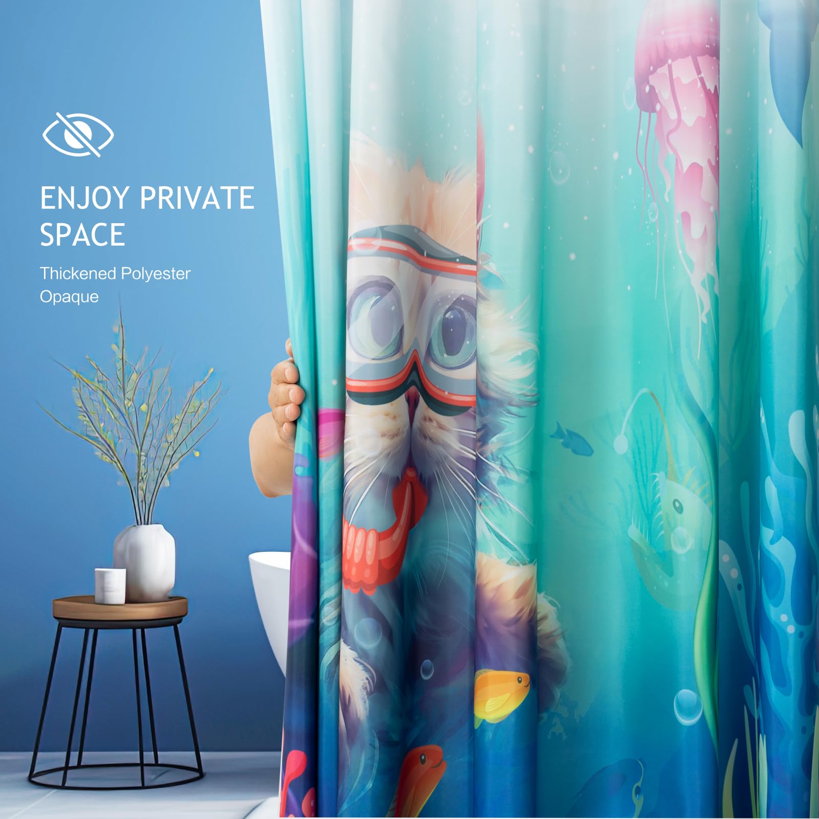 Vimorco Diving Cat Shower Curtain, Funny Cat Shower Curtains For Bathroom, Waterproof Quick-Dry Polyester Fabric Shower Curtain,