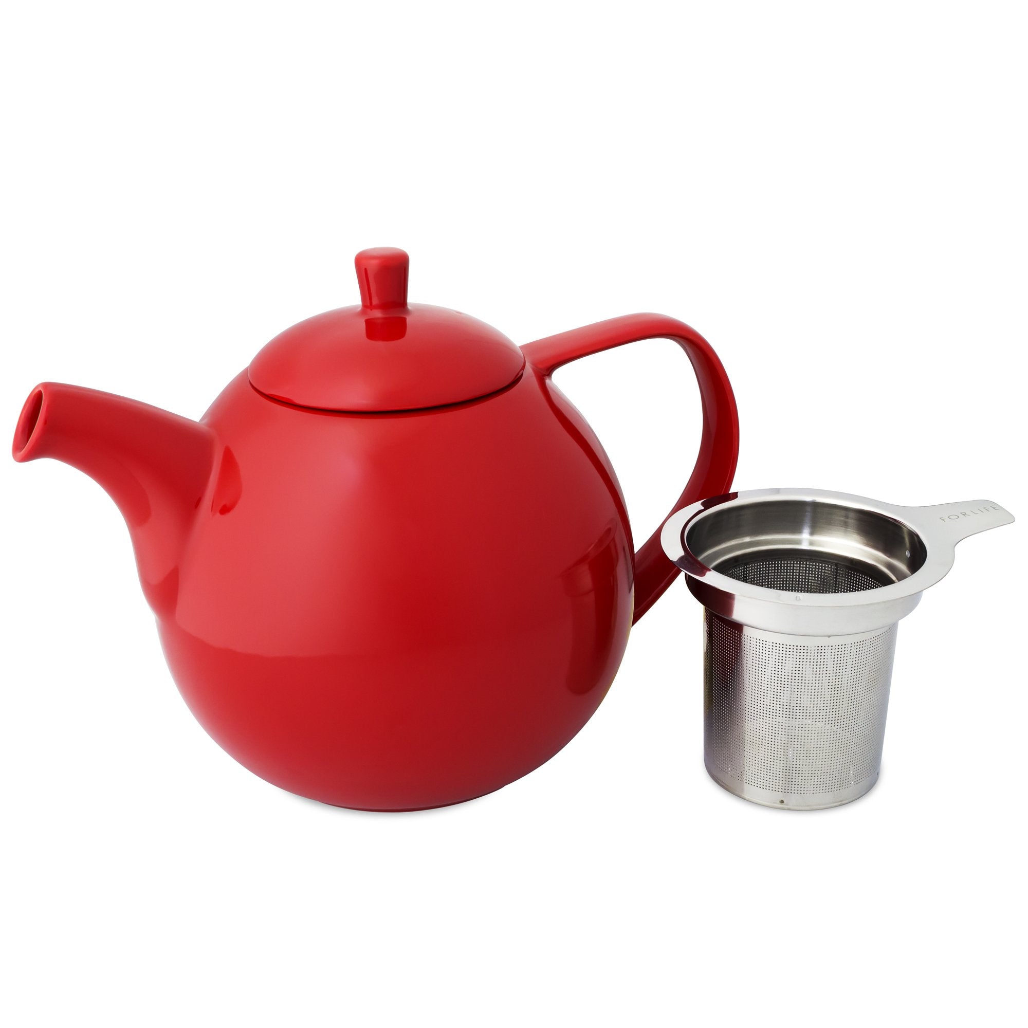 Forlife Curve Teapot With Infuser, 45-Ounce, Red