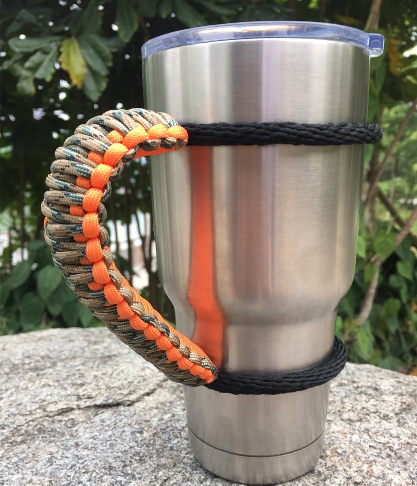 Moce Handmade Paracord Handle For Yeti/Rtic/Ozark Trail Rambler 30 Oz Tumbler. Orange/Forest Green