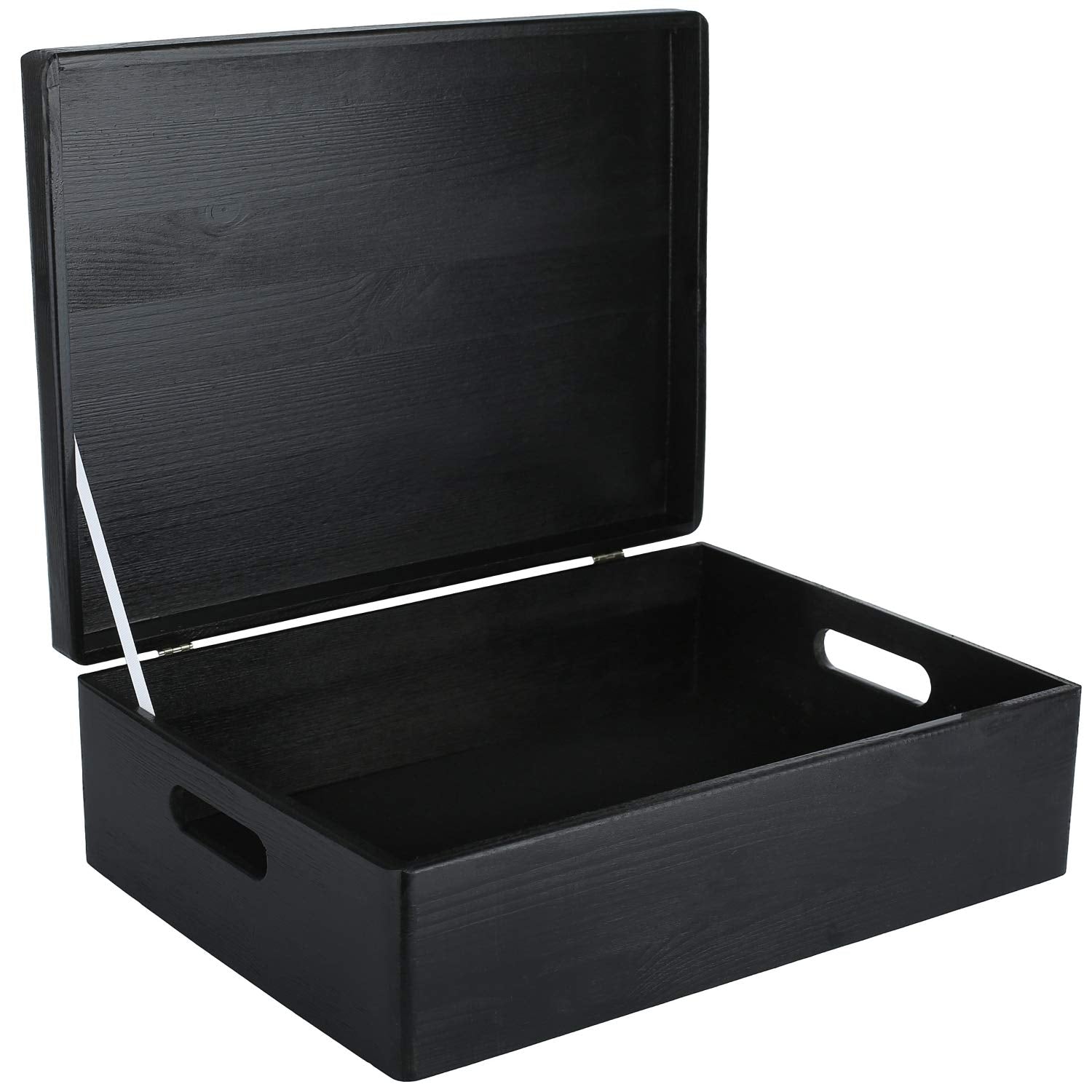 Creative Deco XL Black Wooden Box Storage with Hinged Lid | 15.8 x 11.8 x 5.5 inches (+-0.5) | with Handles | Gift Box Kitchen S
