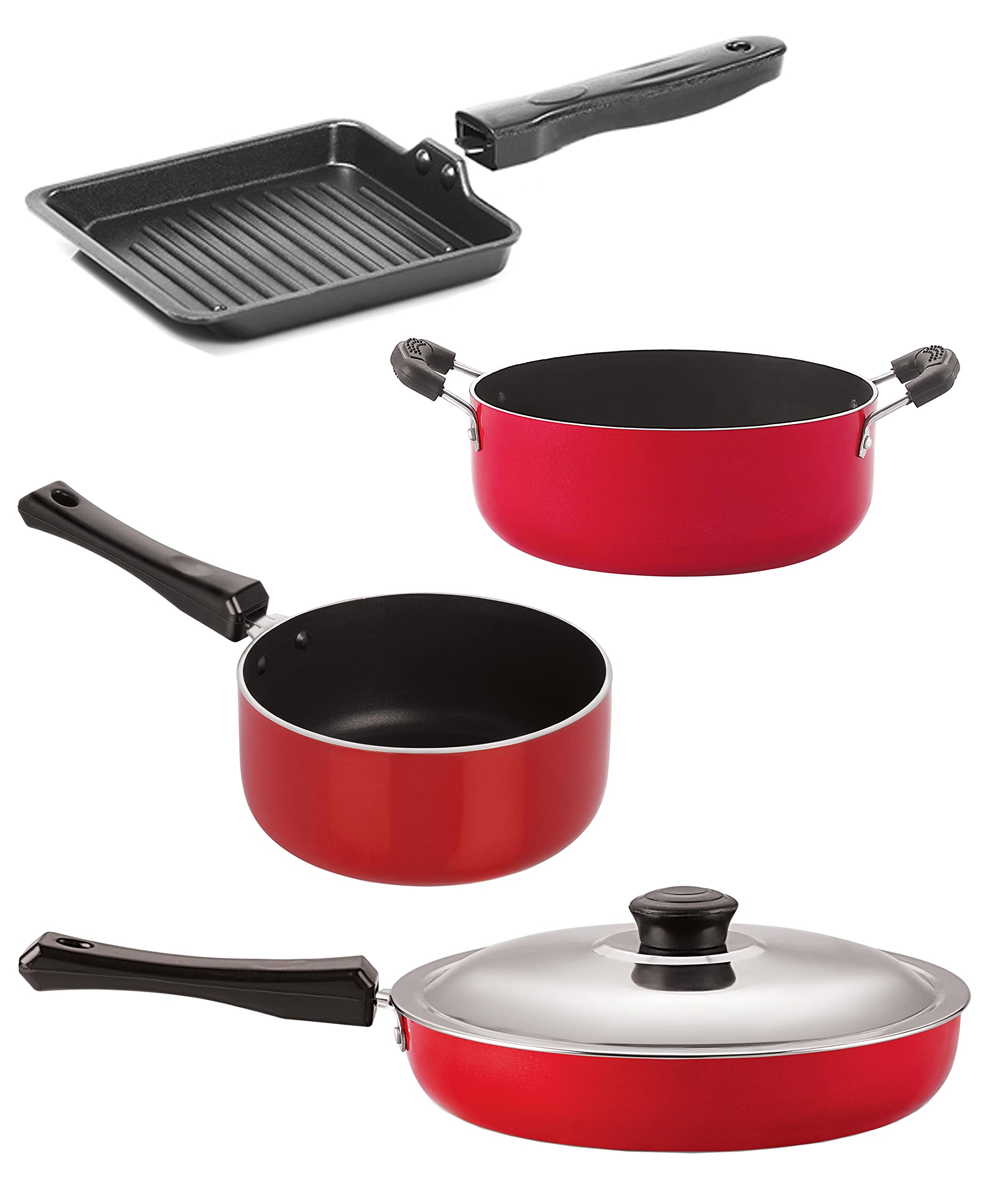 Nirlon NonToxic Oil Free NonStick Cookware Essential Combo Set Of 4 Pieces With Bakelite Handle (Fp11_Sp(B)_Sgp_Cs24)