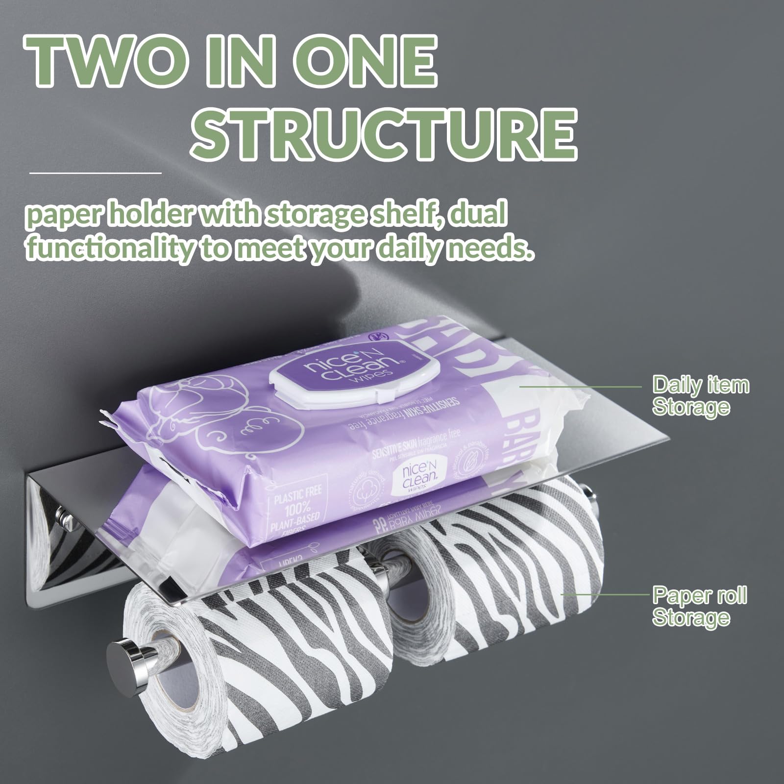 Double Toilet Paper Holder With Shelf Polished Chrome, Aplusee Sus304 Stainless Steel Contemporary Bathroom Tissue Roll Holder C