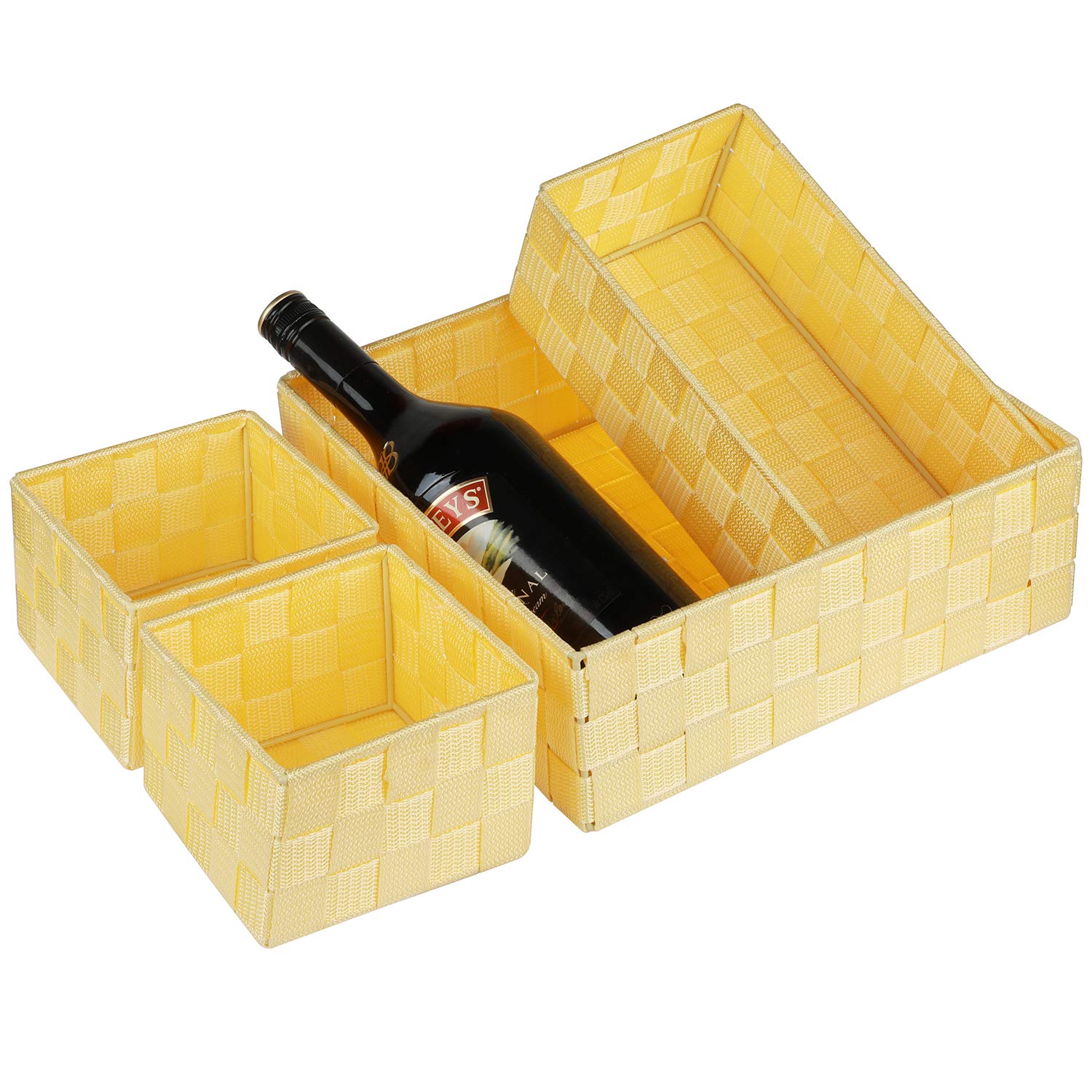 Posprica Woven Storage Baskets for Organizing  Small Black Baskets Cube Bin Container Tote Organizer Divider for Drawer  Closet  Shelf  Dresser  Set of 4(Yellow)