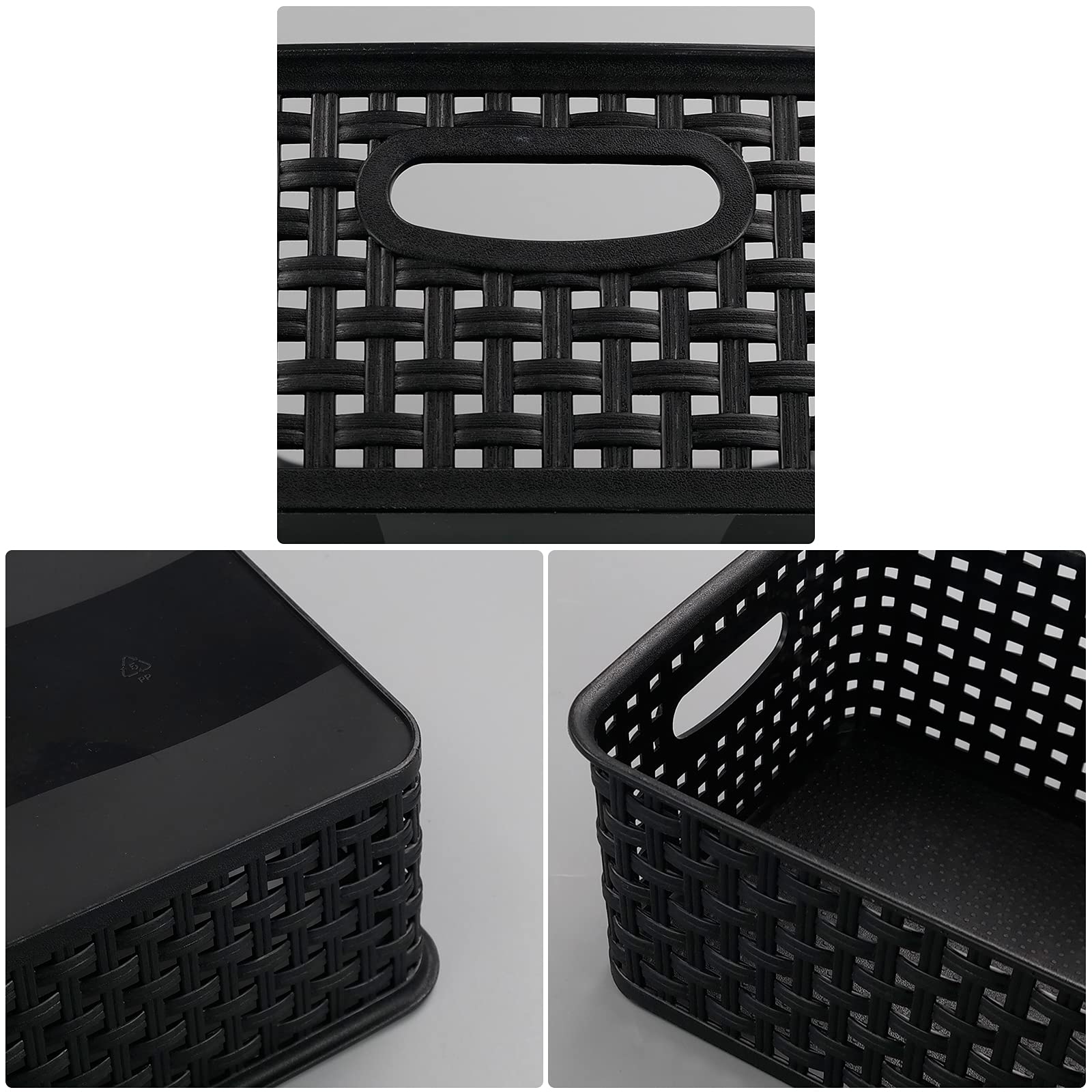Qqbine Plastic Woven Storage Basket, Plastic Weave Organizer Bins, 6 Packs