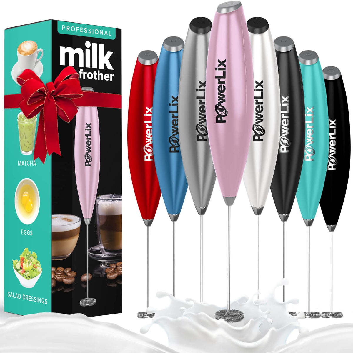 Powerlix Milk Frother Handheld Battery Operated Electric Foam Maker For Coffee, Latte, Cappuccino, Hot Chocolate, Durable Mini D