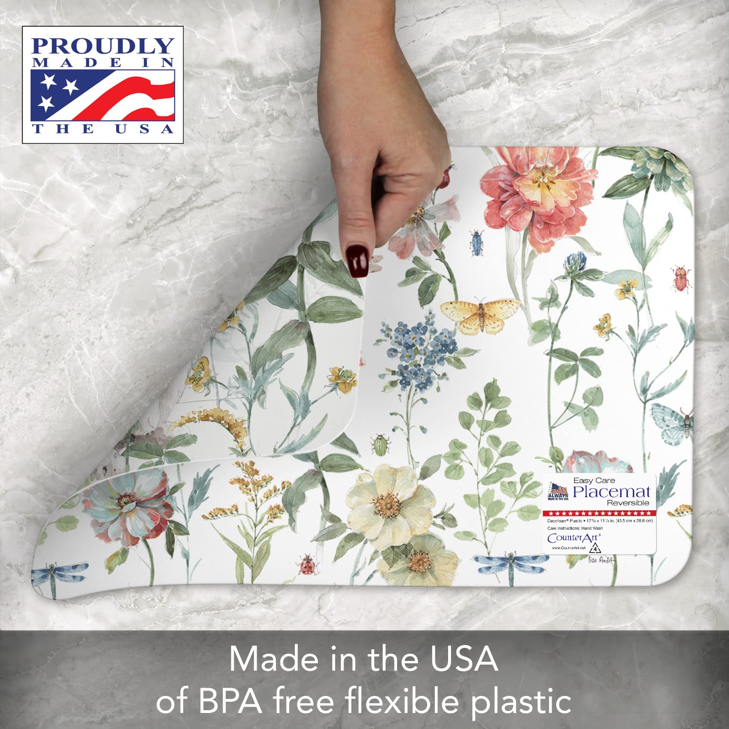 Counterart Spring Meadow Bunny 4 Pack Reversible Easy Care Flexible Plastic Placemat Made In The Usa Bpa Free Easily Wipes Clean