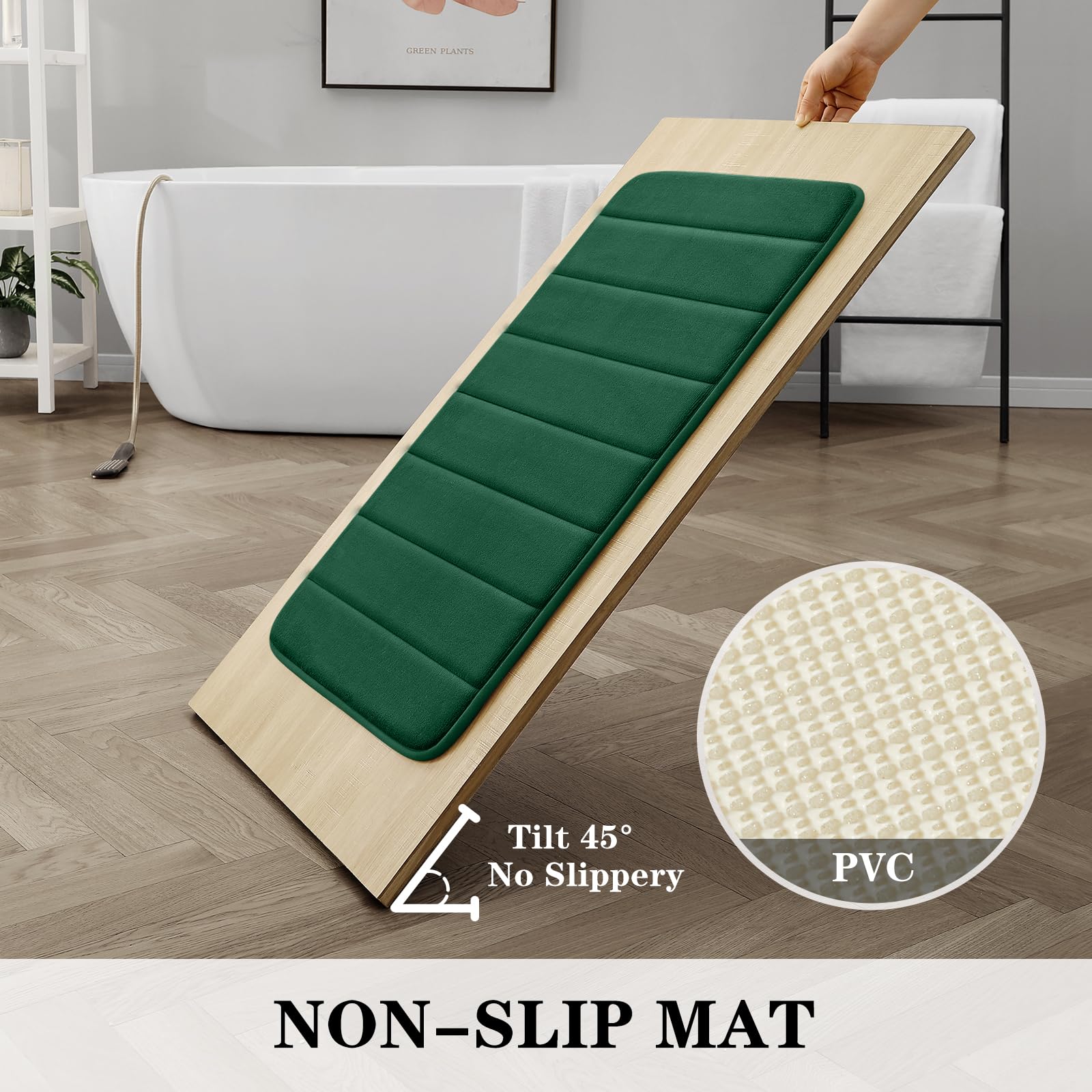 Bysure Bathroom Rugs Sets 2 Piece, Memory Foam Non Slip Extra Soft Absorbent Machine Washable Toilet Bath Mats (Dark Green, 20X3