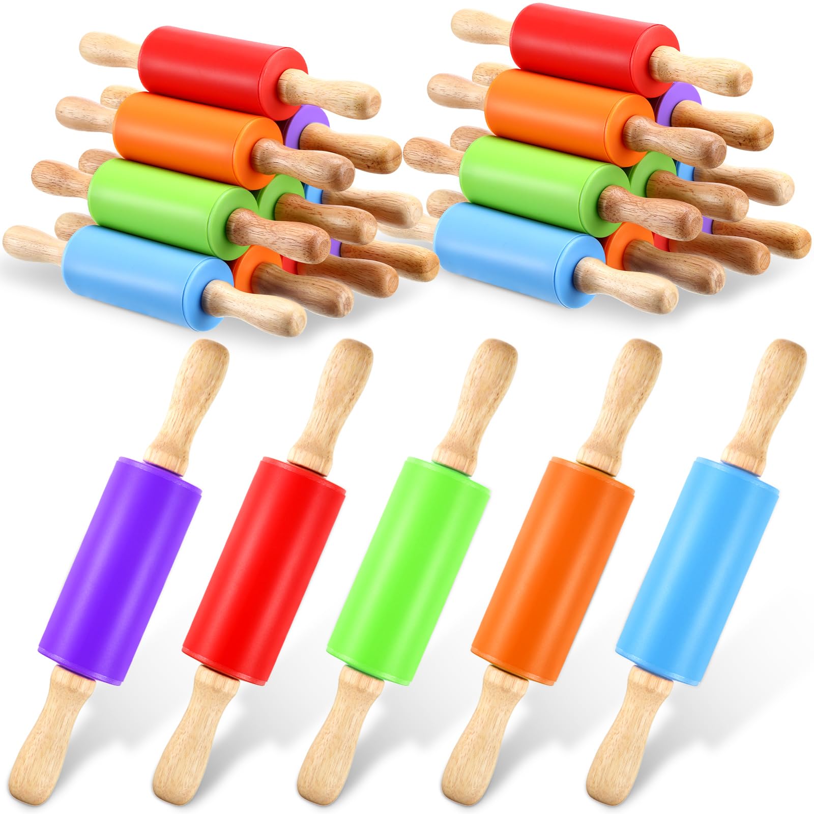 20 Pcs Small Rolling Pin Kids 9 Inch Mini Rolling Pin Silicone Wooden Rolling Pins Baking 5 Colors Non Stick Kids Rolling Pin Wi