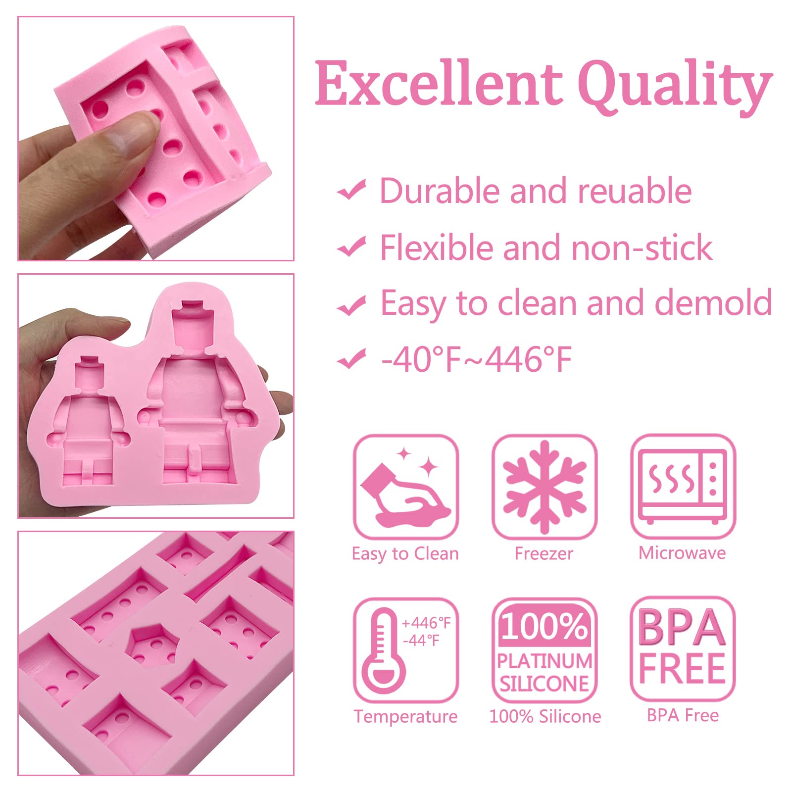 Ikojing Robot Chocolate Fondant Molds, Building Bricks Silicone Molds 3 Pcs, For Kids Cake Cupcake Decorating, Children'S Party