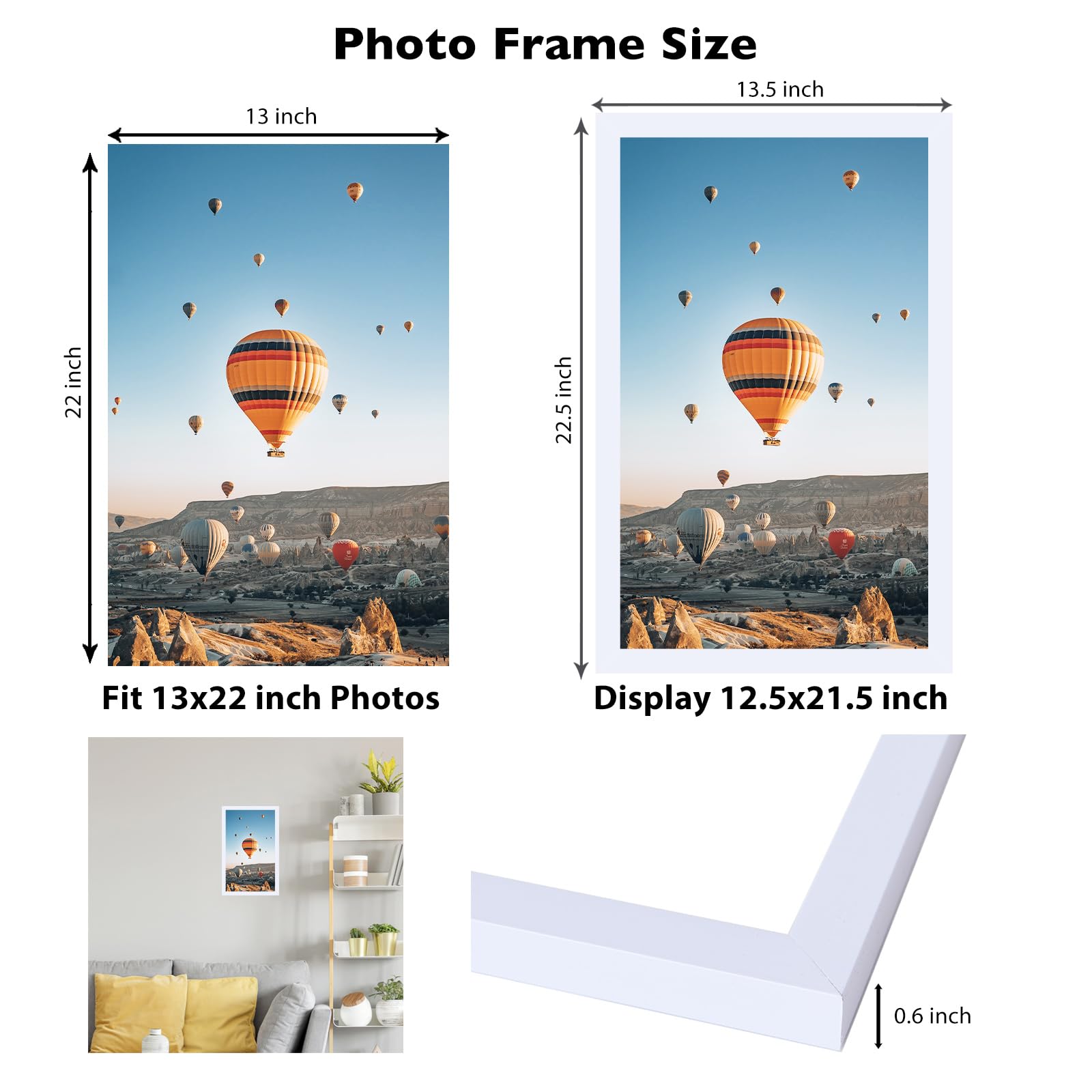 JCJMY 13x22 Picture Frame White for Poster Photo Picture, Horizontal and Vertical Formats for Wall Hanging, 13 x 22 Wall Gallery
