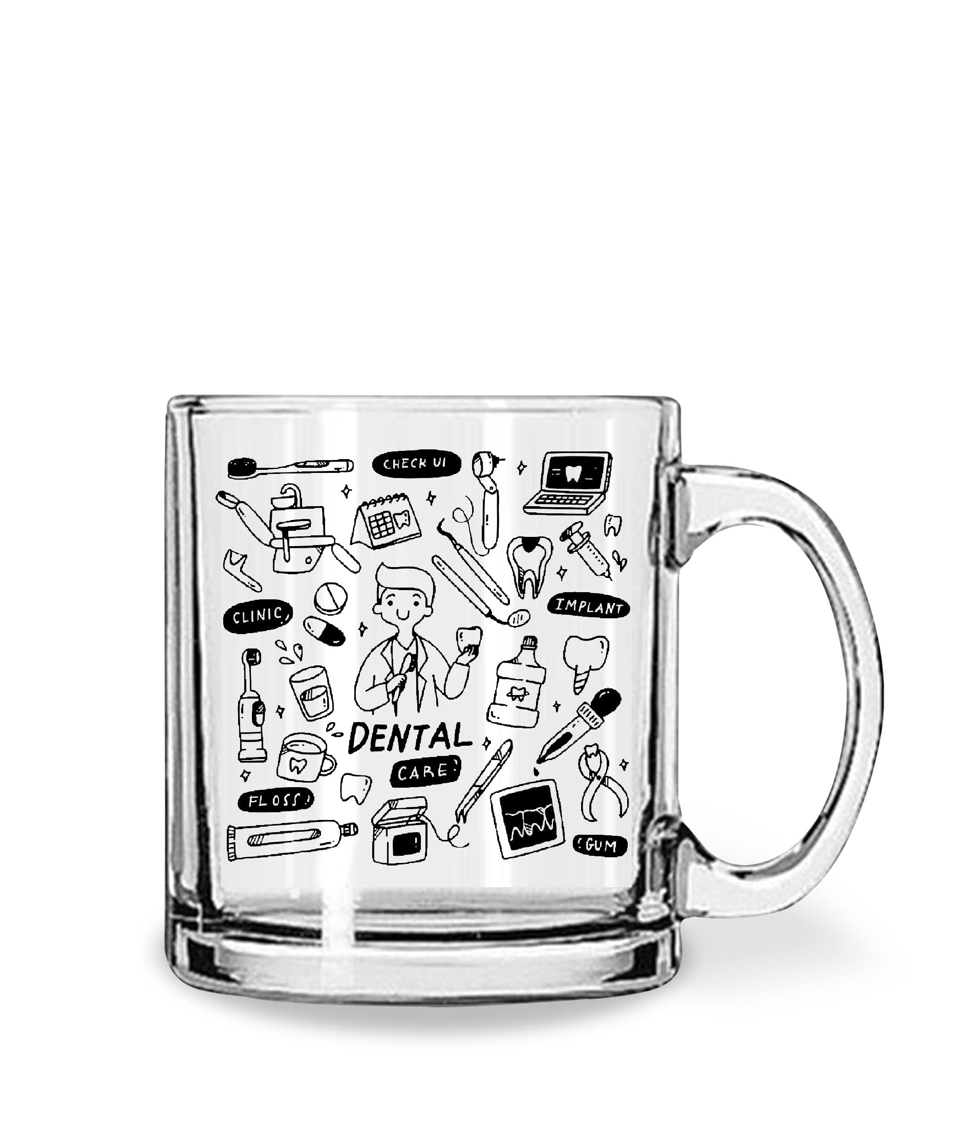 Whats Your Kick  Dentist Printed Clear Glass Coffee Cup & Mug  Gift For Girlfriend, Boyfriend, Mother, Father  D9, 325 Ml