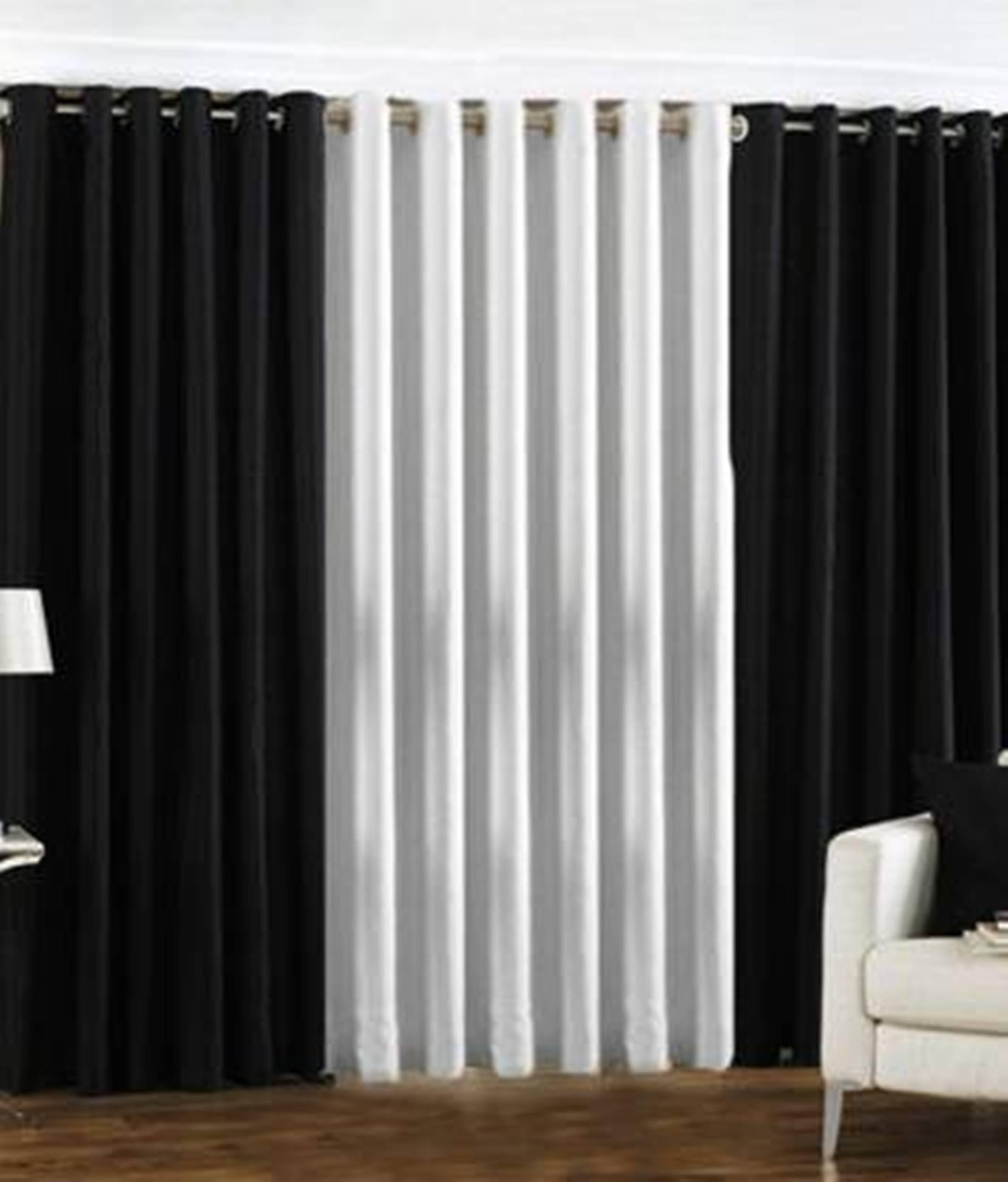 Galaxy Home Decor Solid Plain Curtains for Long Door 10 Feet, Pack of 3, Black & White