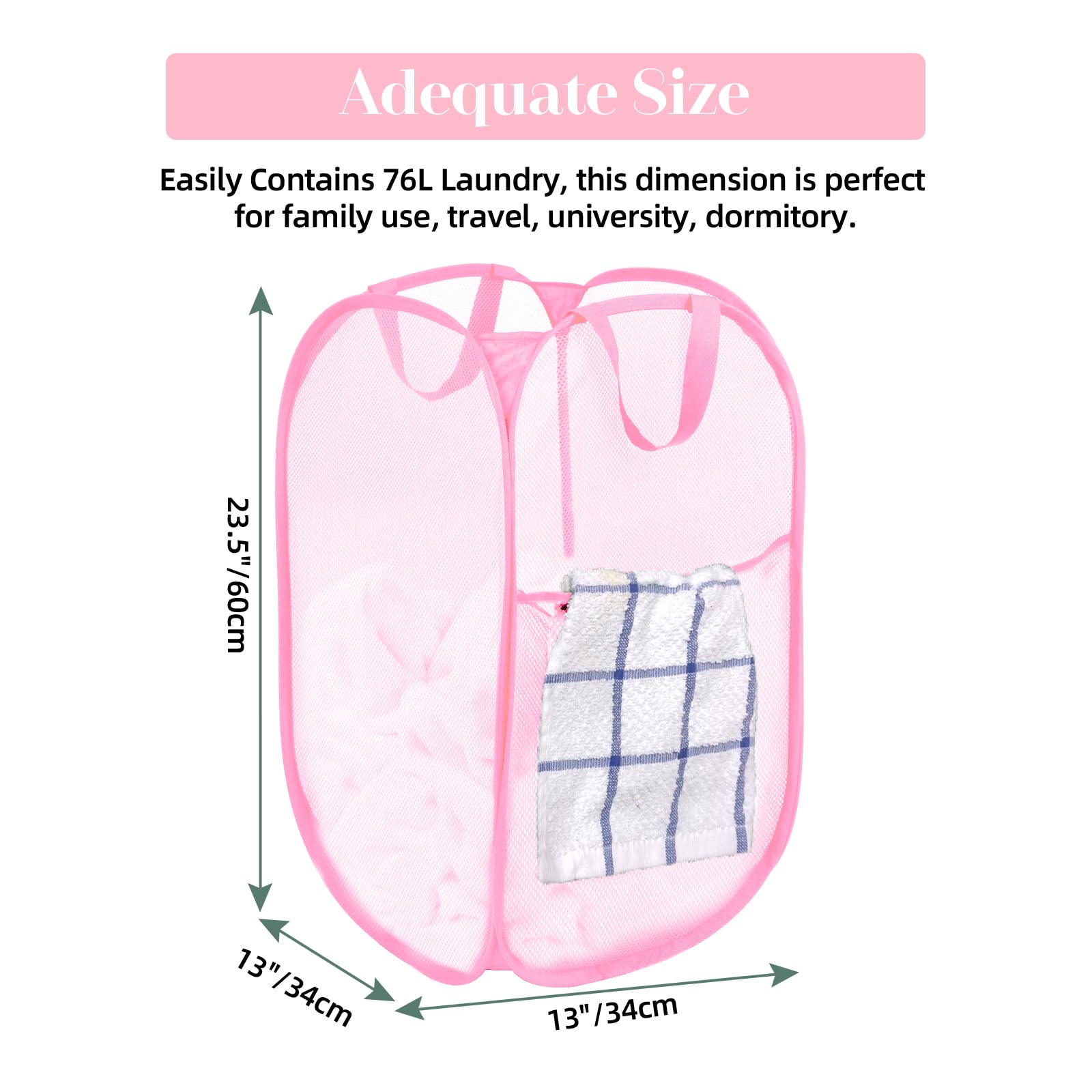 Durable Collapsible Laundry Baskets - Reinforced Mesh Pop Up Laundry Hamper With Side Pocket, Foldable Clothes Storage Hamper Wi