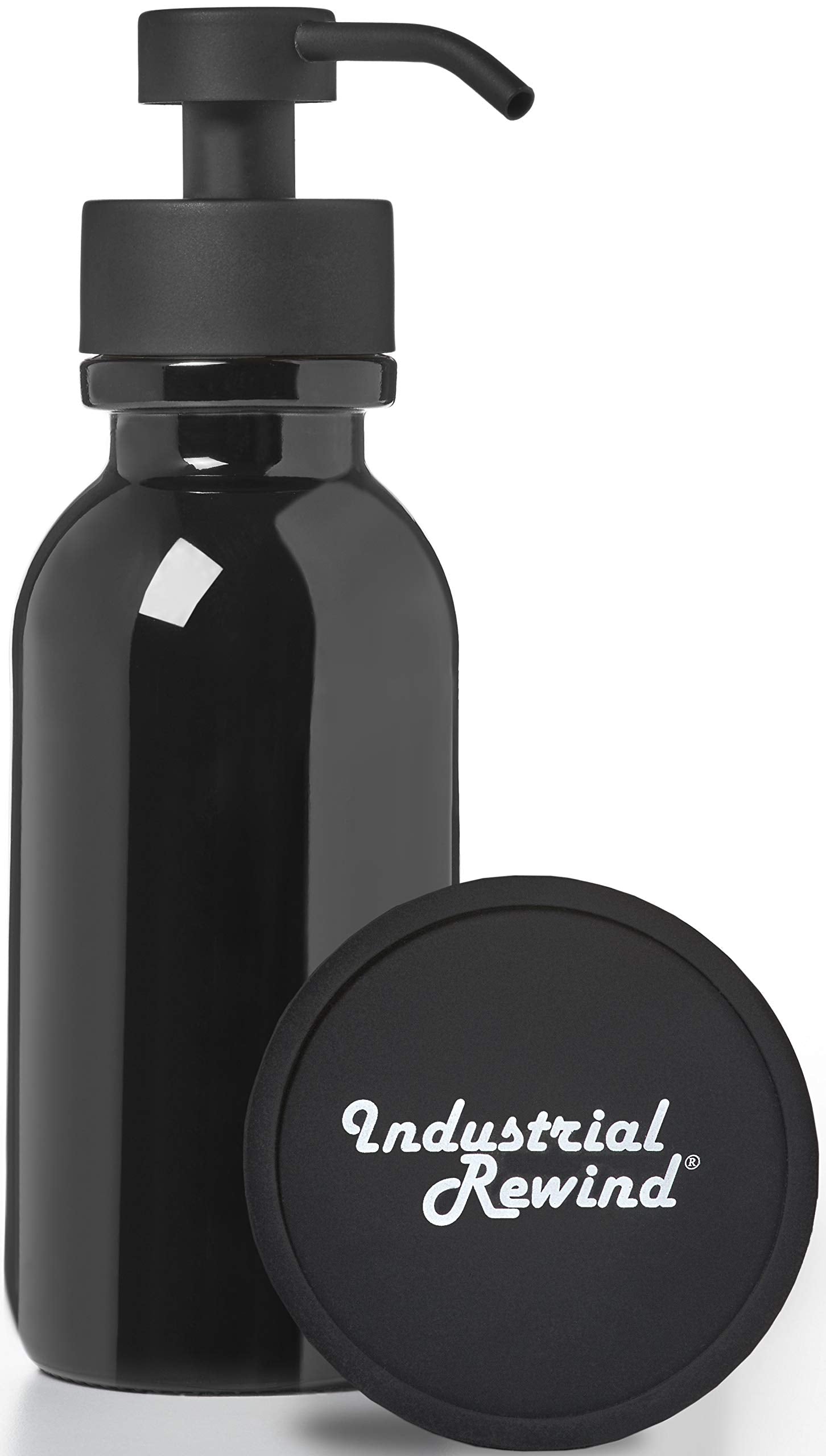 Black Glass Soap Dispenser with Wide Mouth Black Metal Pump - 16oz Glass Jar Lotion Bottle by Industrial Rewind (Black WM/Black)