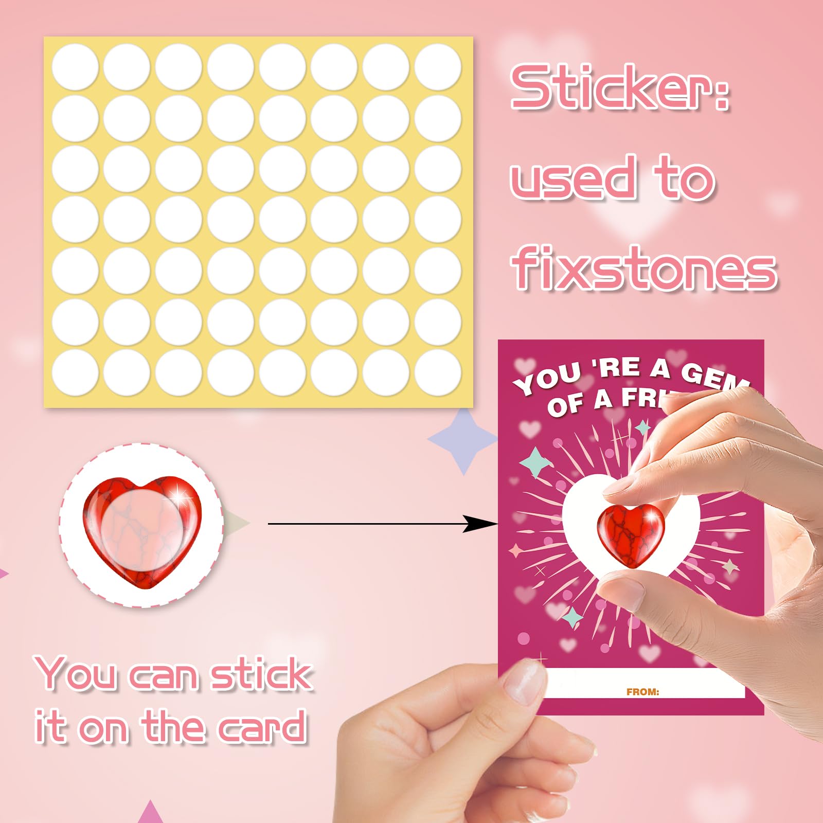 Valentines Day Cards For Kids School, 24 Set Valentines Day Gifts For Kids Classroom Exchange Gifts With Natural Heart Shape Gem