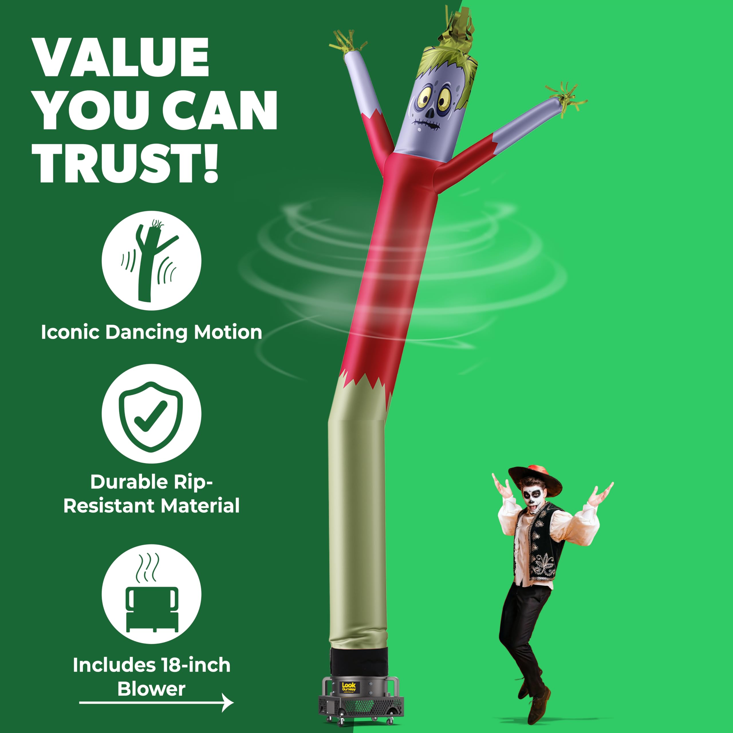 LookOurWay Halloween Air Dancers Inflatable Tube Man Set | 20ft Monster Wacky Waving Inflatable with 12-Inch Blower | Outdoor Ha
