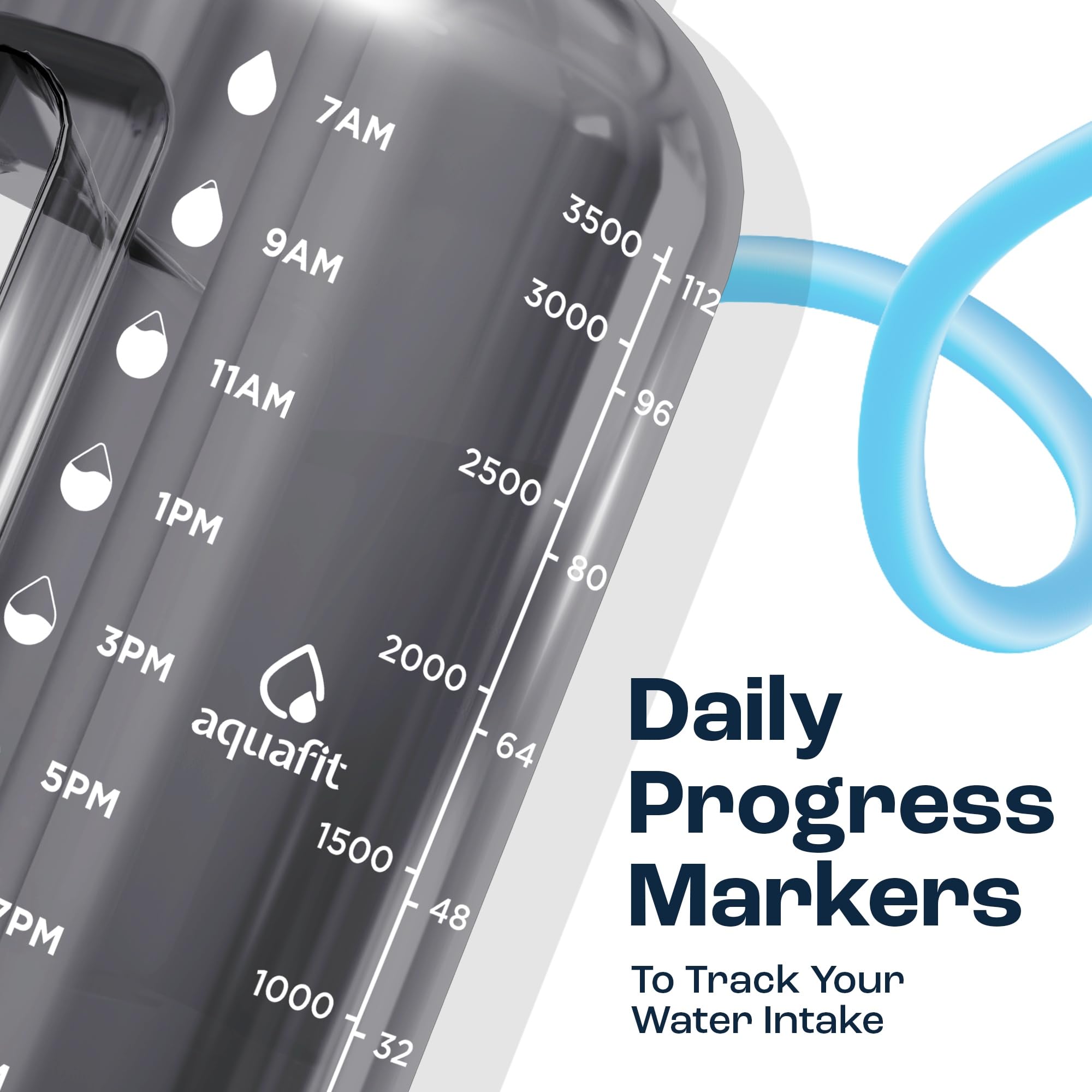 AQUAFIT 1 Gallon Water Bottle with Time Marker - Straw & Chug Lid - BPA Free Gym Water Bottle with Straw - Big Gallon Jug (Blue