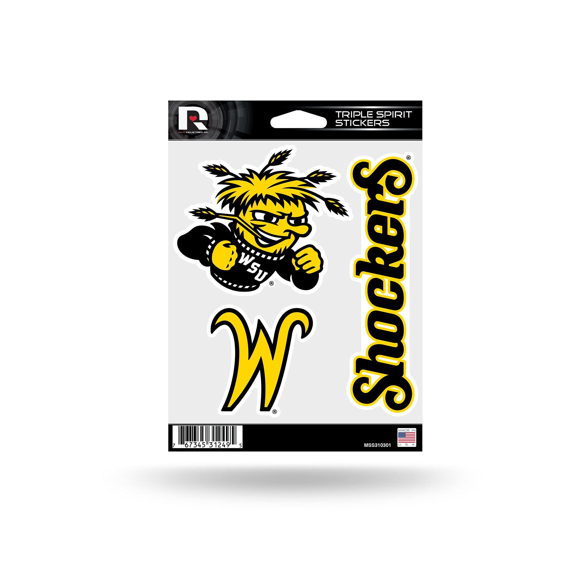 Rico Industries NCAA Wichita State Triple Spirit Stickers Sports Fan Home Decor, Multicolor, One Size