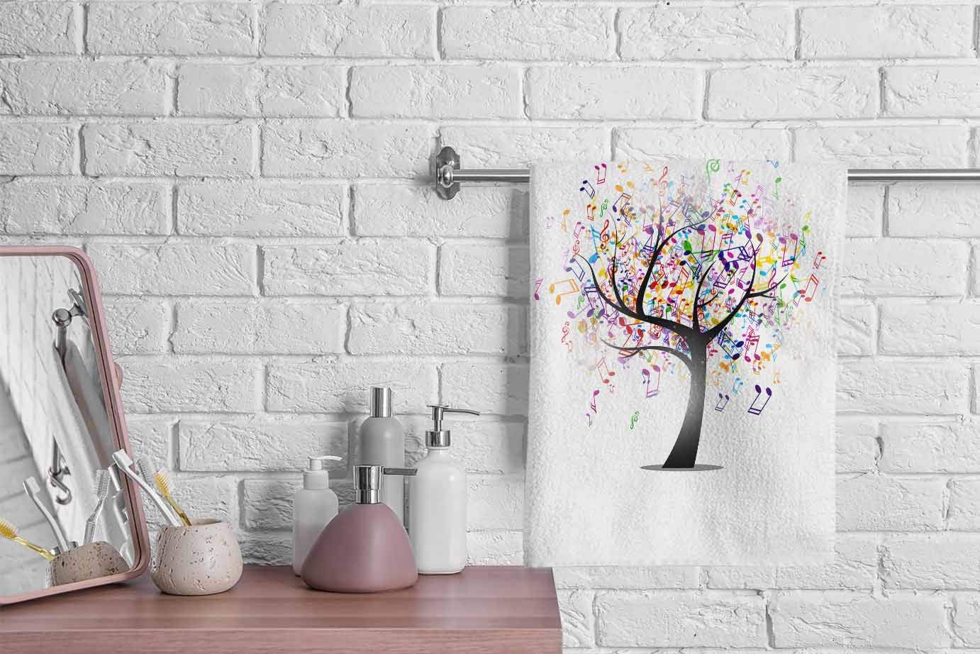 Ofloral Tree Hand Towels Cotton Washcloths,Abstract Music Notes Tree Of Life Comfortable Soft Towels For Bathroom Spa Gym Yoga B