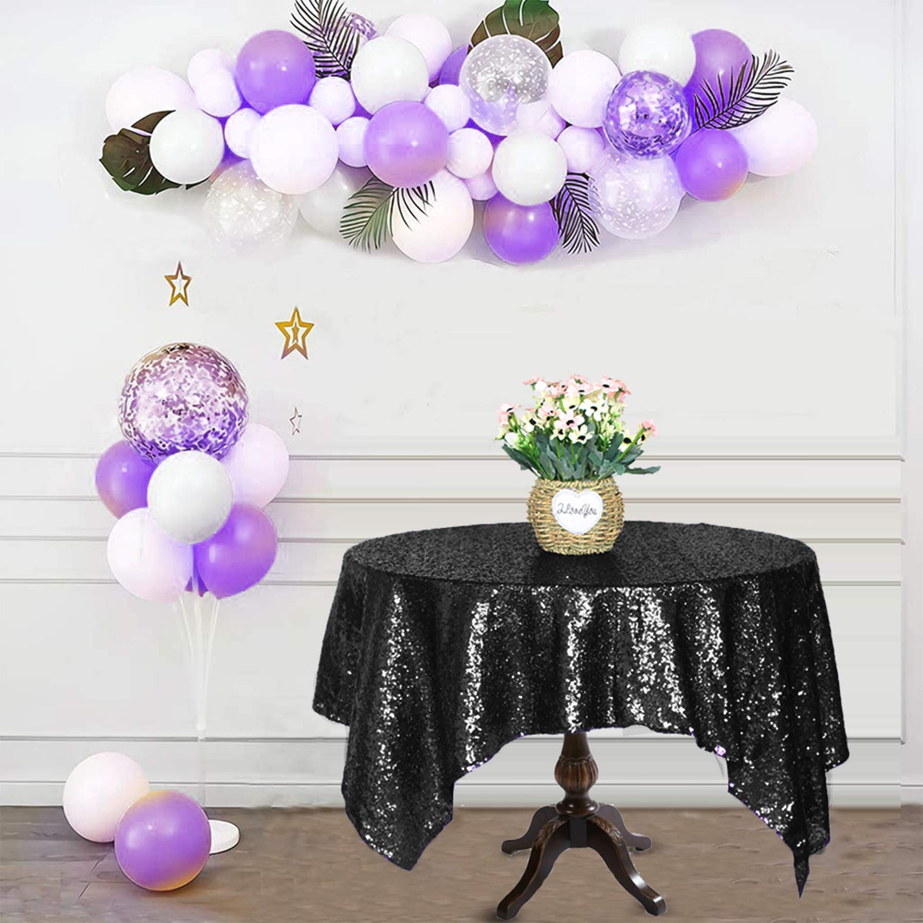 Jyflzq Black Sequin Tablecloth 50 X 50 Square Sparkly Drape Table Cloths Table Cover Overlay For Halloween Wedding Birthday Part