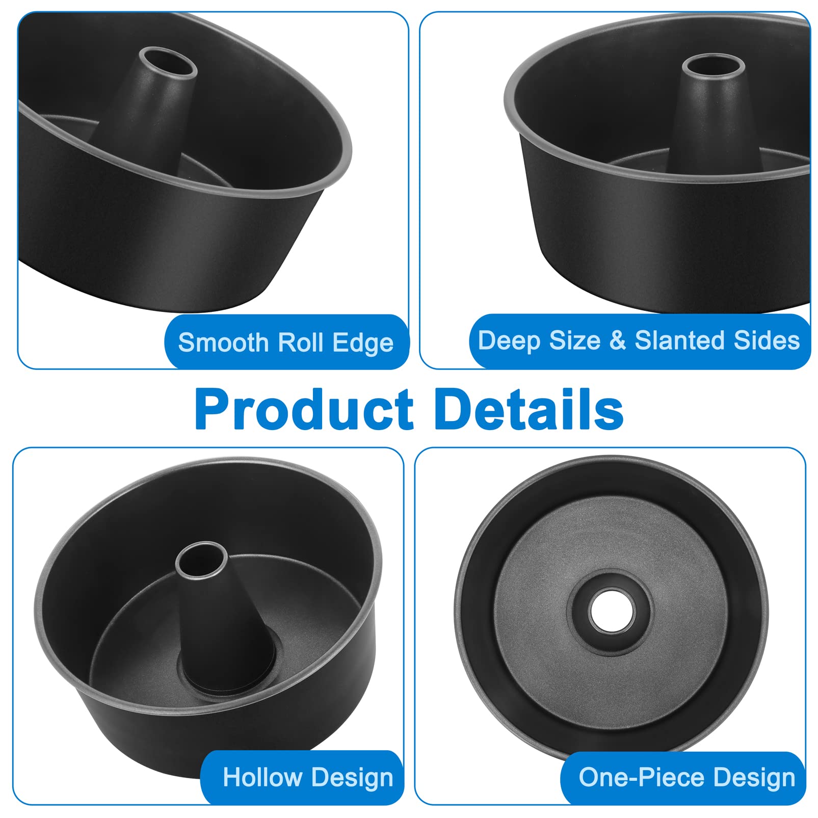 Teamfar 10 Inch Angel Food Cake Pan, Non-Stick Coating Stainless Steel Core Pound Cake Pan With Tube, Healthy & Heavy-Duty, One-