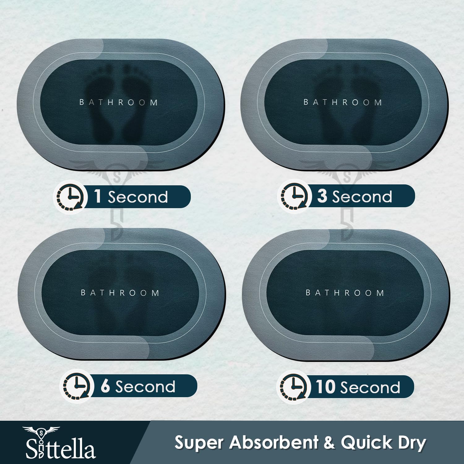 Sittella Rubber 3 Pieces (3.5Mm) Anti-Skid Water Soaking Bathroom Print Door Mat, Absorbent Mat (40X60Cm) Green, Oval)