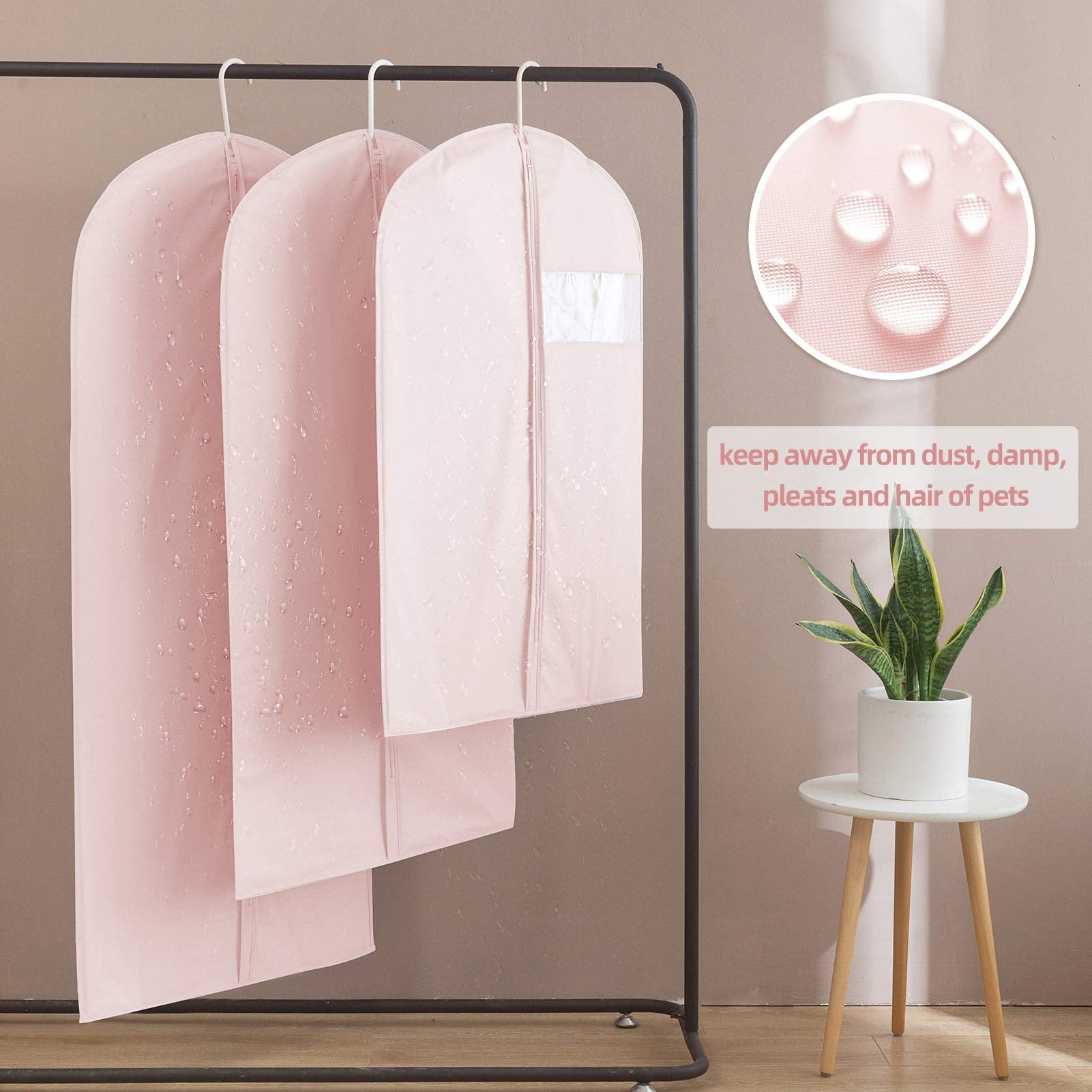 Marmins Pink Dress Bags For Gowns Long, 65'' Long Dress Clear Garment Bag(Set Of 2, 23.3'' X 65'')