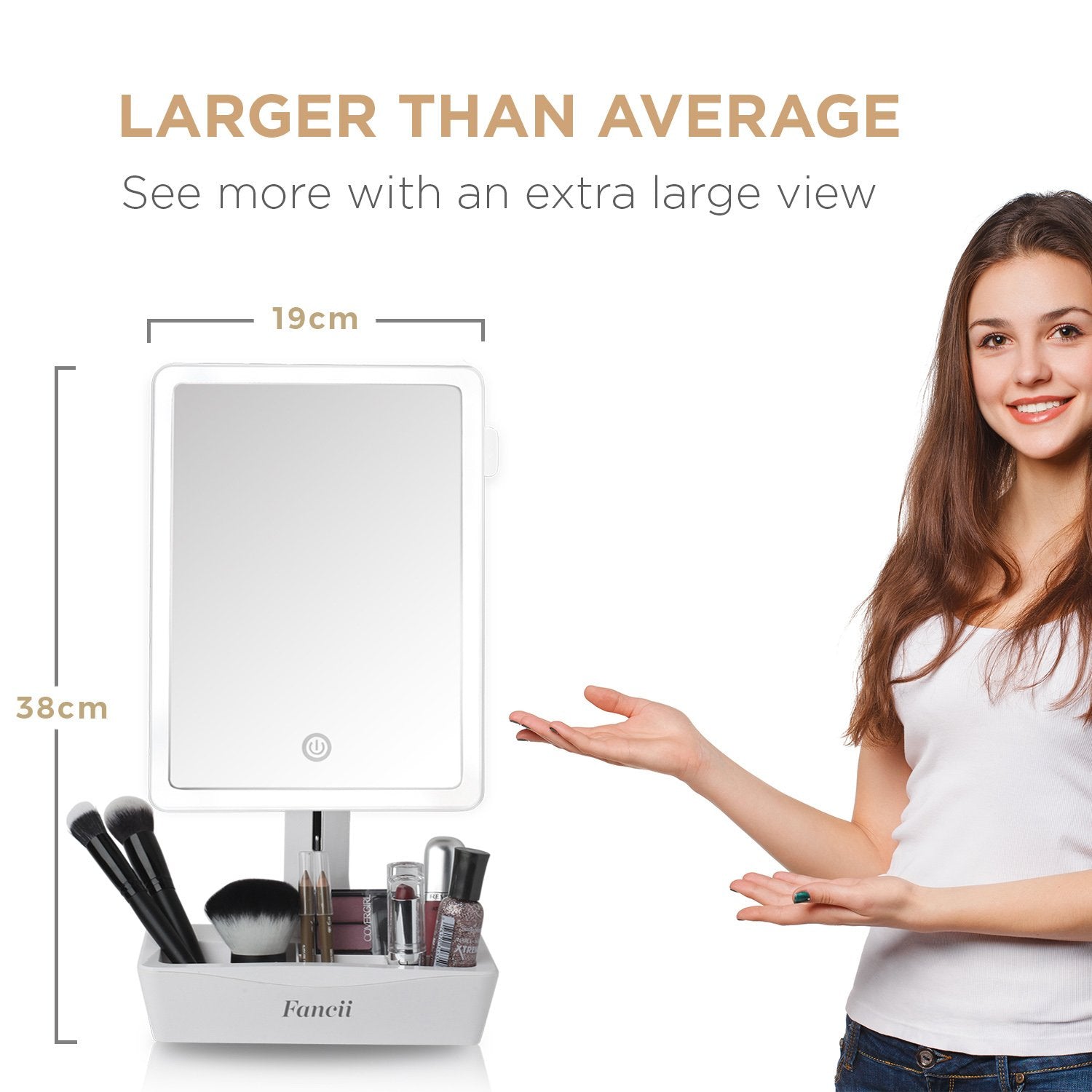 Fancii Led Lighted Large Vanity Makeup Mirror With 10X Magnifying Mirror - Dimmable Natural Light, Touch Screen, Dual Power, Adj