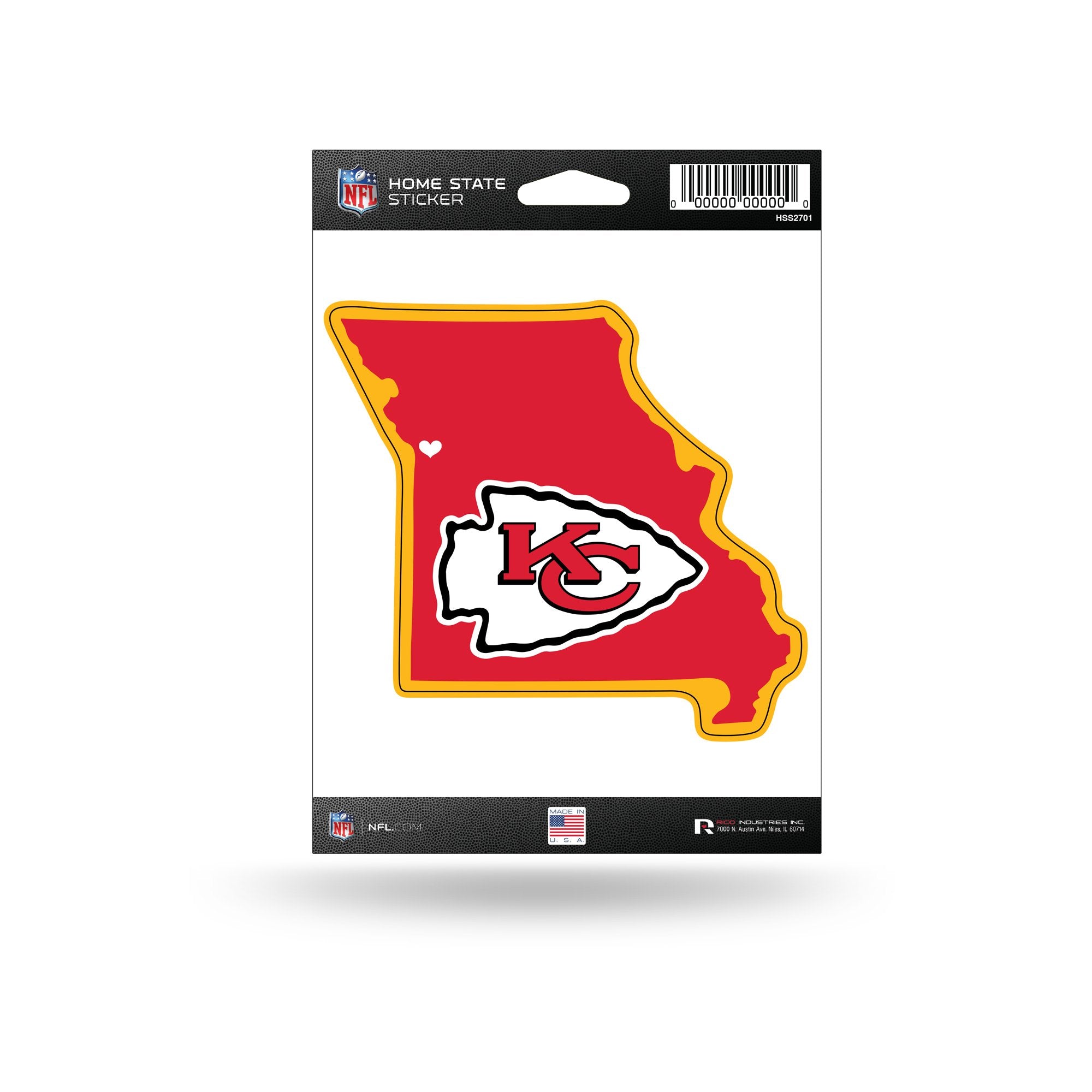 Rico Industries NFL Football Kansas City Chiefs Home State Sticker