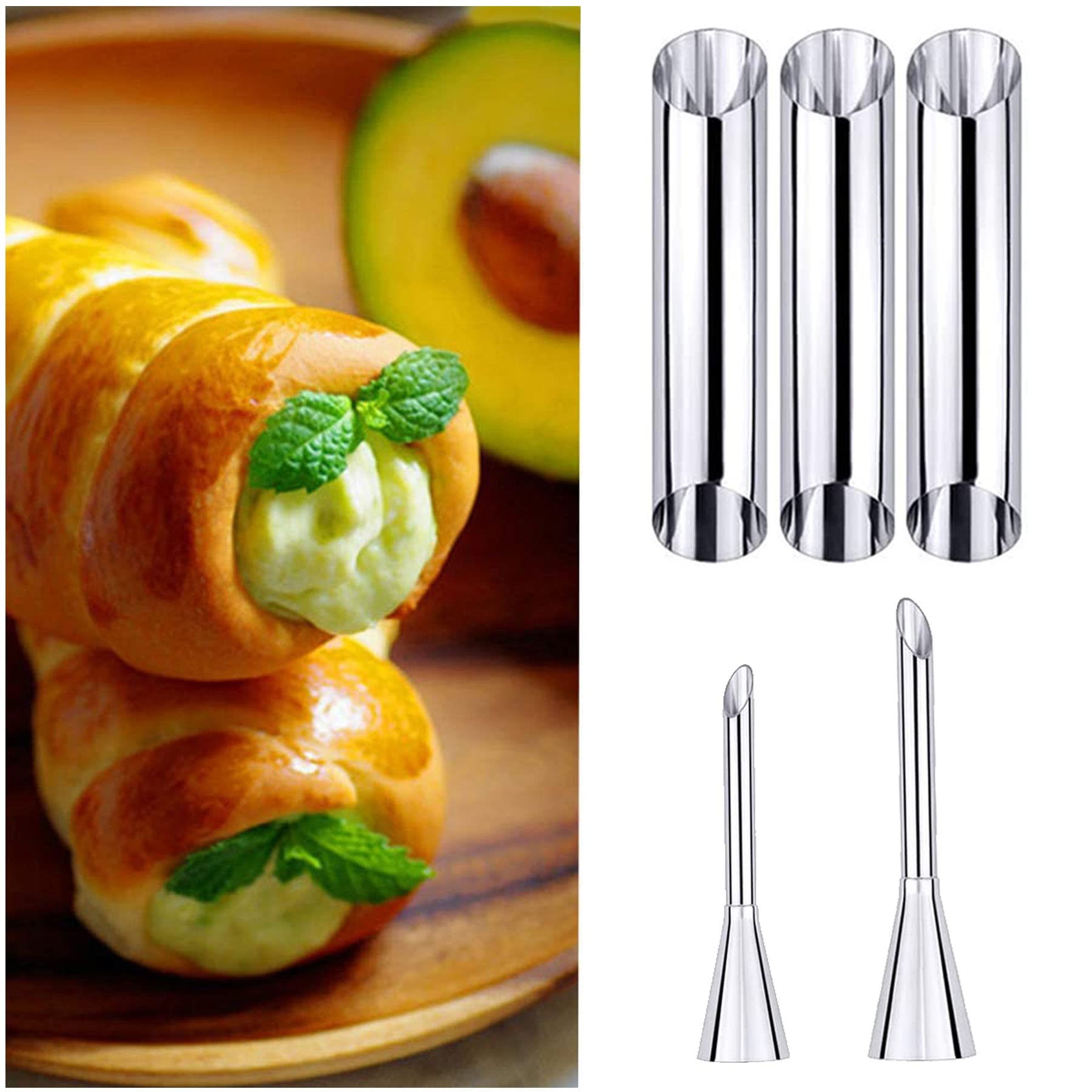 Woohome 42 Pcs Cannoli Tubes Cream Horn Molds Kit Puff Nozzle Set, Stainless Steel Cannoli Forms Cream Horn Molds Piping Puff No