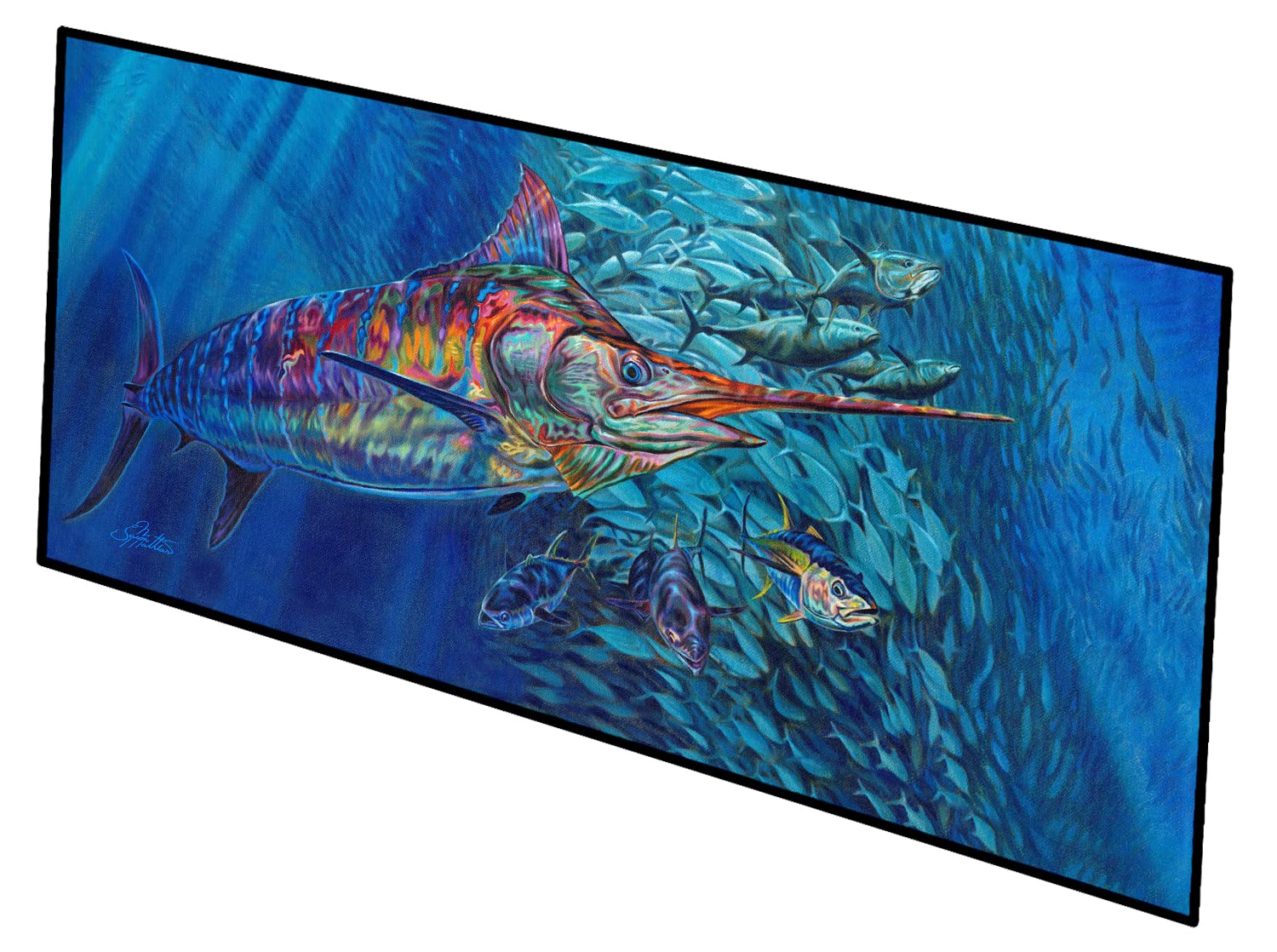 Blue Mirage Blue Marlin and Sharks Indoor or Outdoor Runner Mat 28x58 JMA2001HRM2858