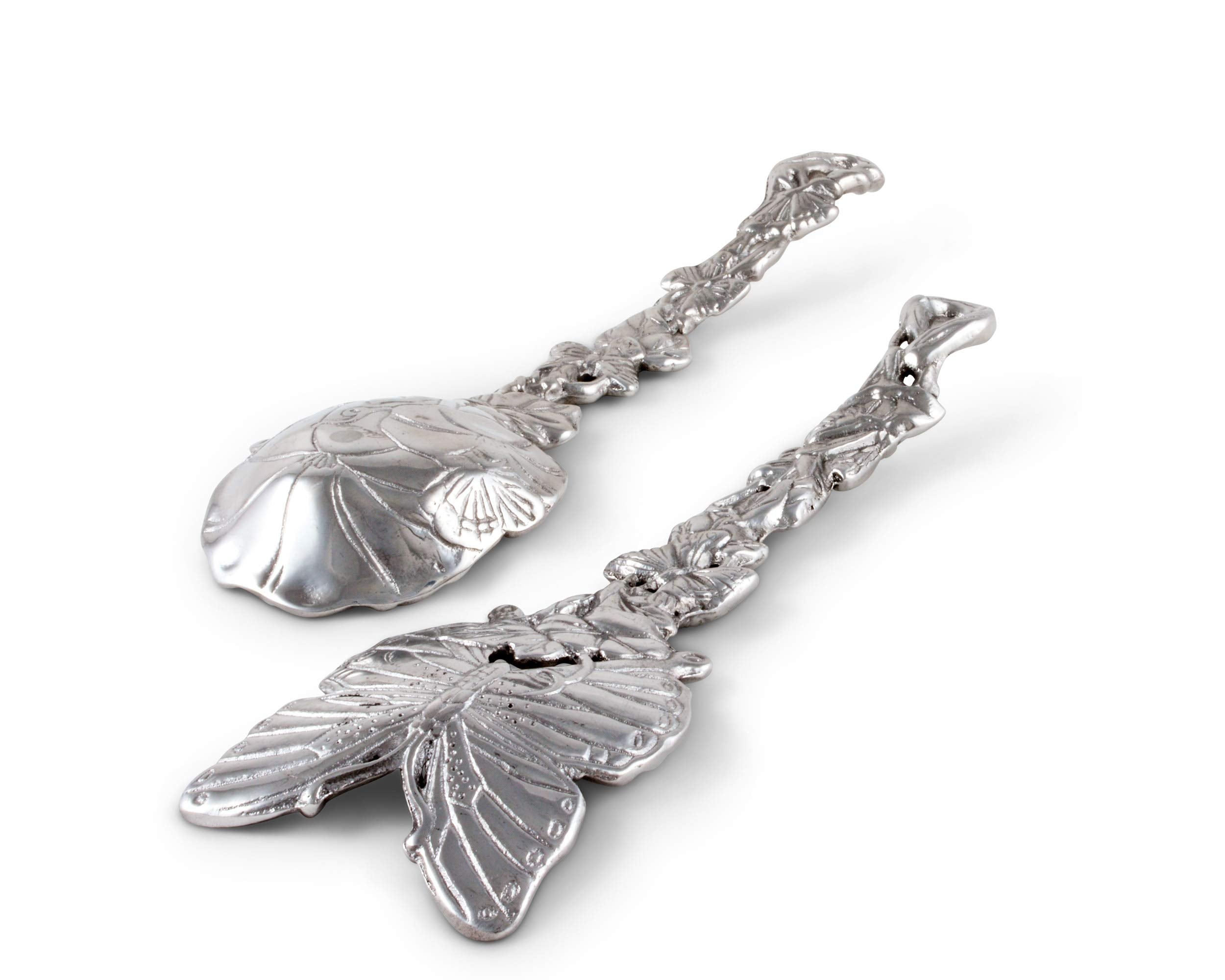 Arthur Court Designs Aluminum Metal Butterfly Salad Serving Set Garden Inspired Heavy Quality Amazing Detail 11 Inch Long