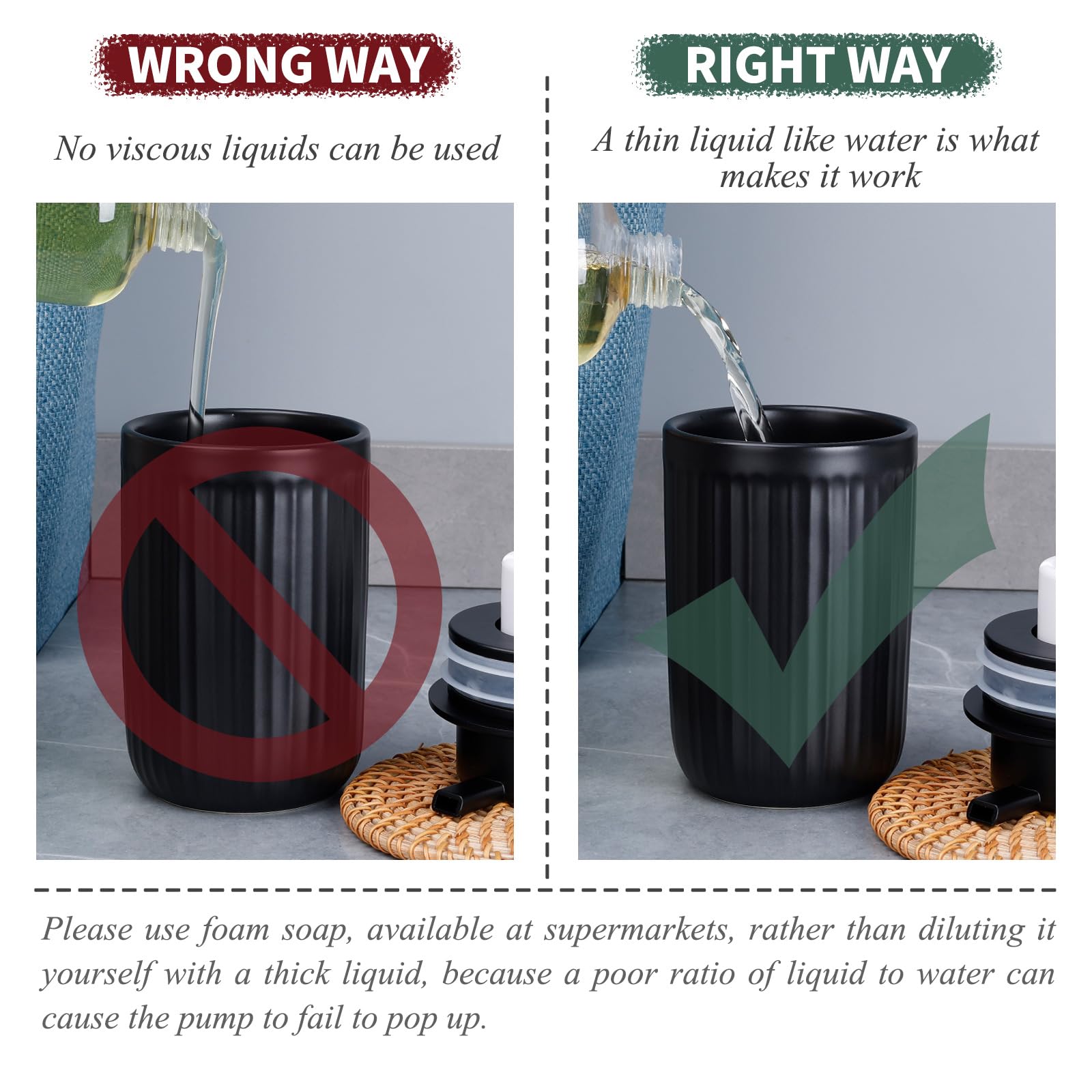 Bosilunlife Foam Hand Soap Dispenser - Ceramic Black Foaming Soap Dispenser For Bathroom 12Oz Refillable Liquid Lotion Soap Disp