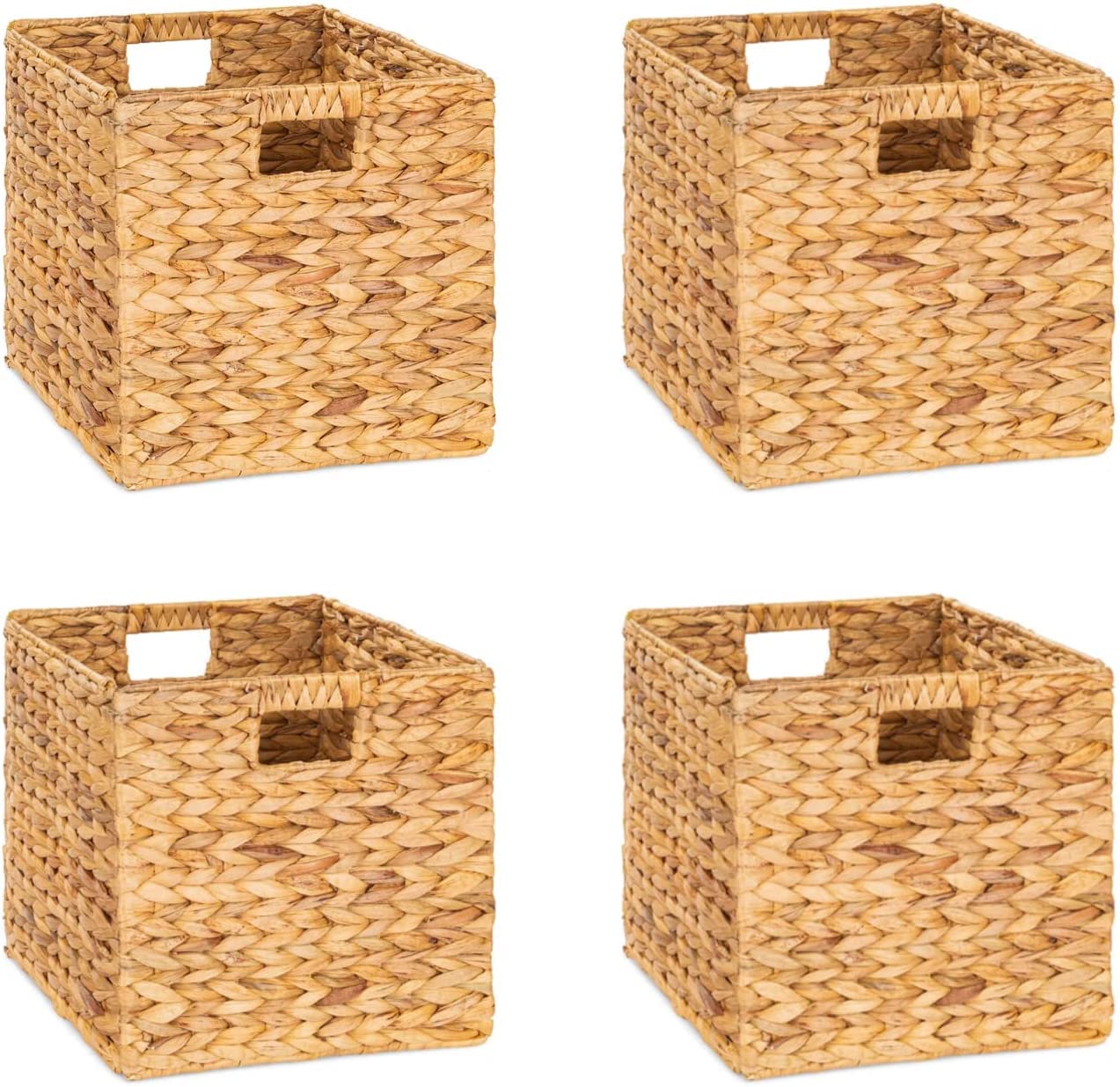 M4Decor 10.5 X 10.5In Storage Cube, Wicker Storage Baskets For Shelves, Water Hyacinth Storage Baskets, Wicker Storage Basket Fo