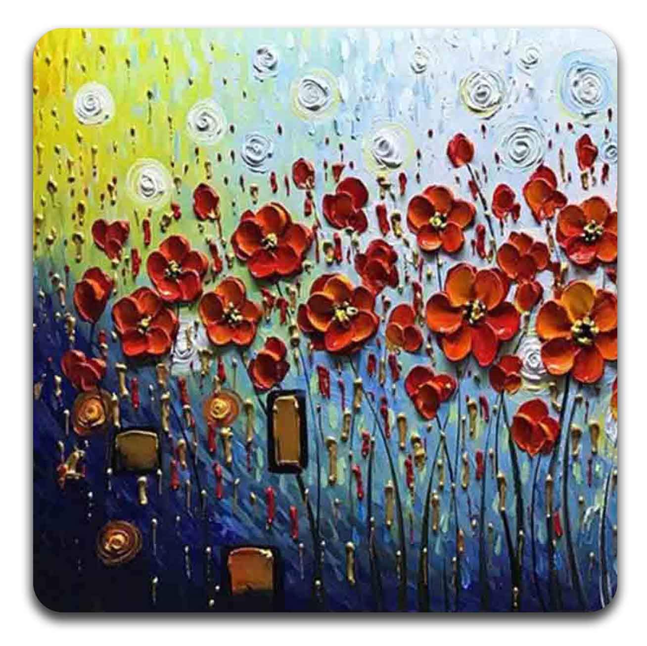 Red Oil Painting Square Coaster Set - Made Of Recycled Rubber - Set Of 4