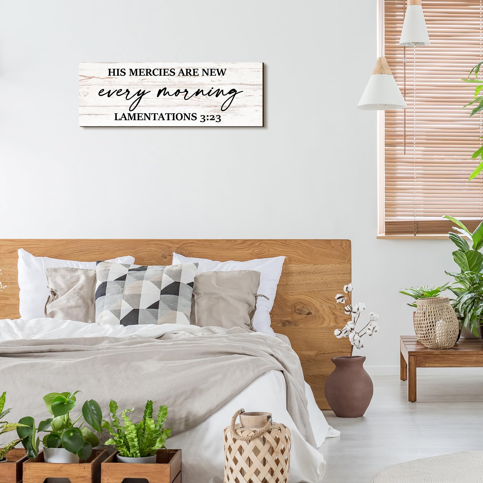 Jetec Farmhouse Bible Verse Scripture Wall Signs, His Mercies Are New Every Morning Wooden Plaque Decor for Church Home Christia