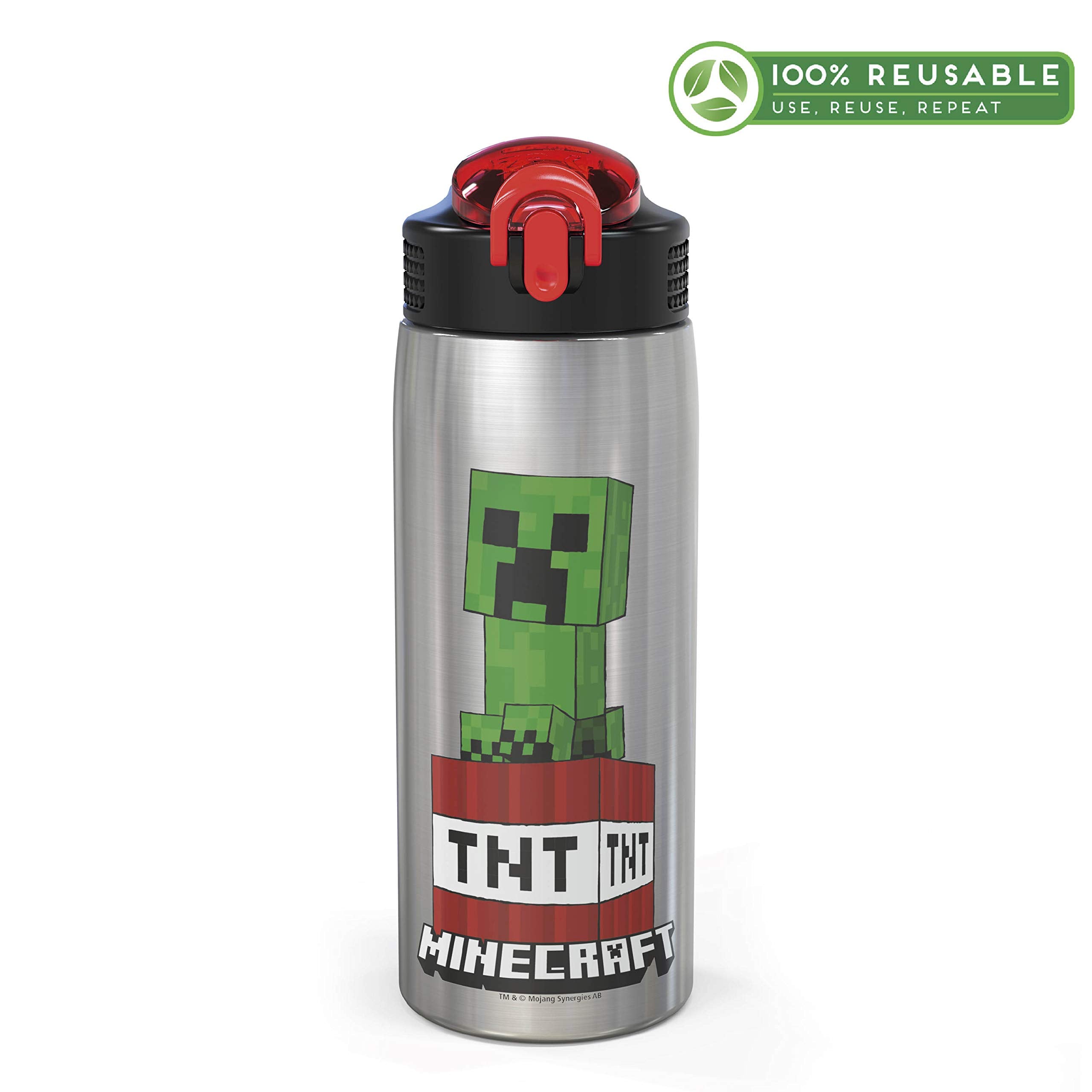 Zak Designs - Mici-V151 Zak Designs 27Oz Minecraft 18/8 Stainless Steel Water Bottle With Flip-Up Straw Spout And Locking Spout