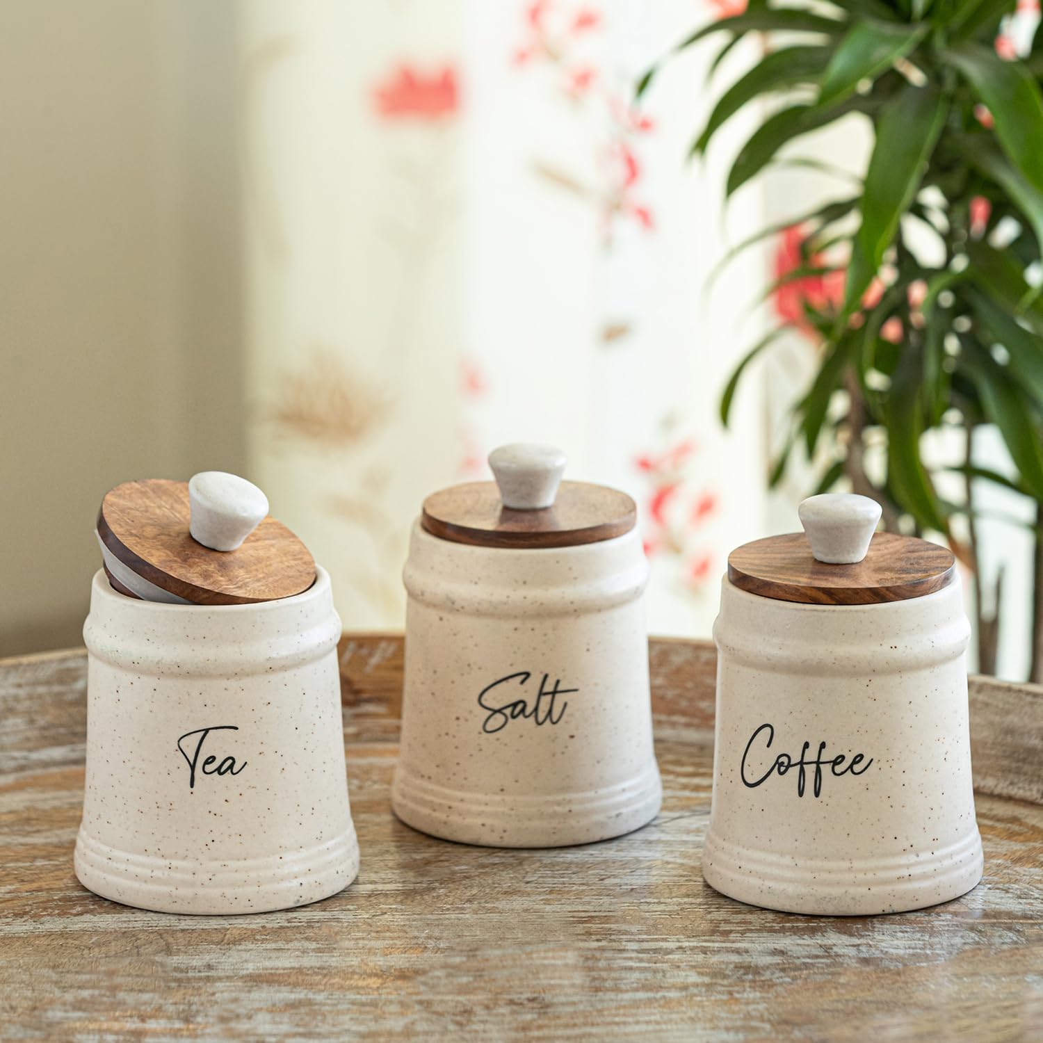 Exclusivelane Daily Rituals Airtight Ceramic Jars For Kitchen Storage With Wooden Lid Ceramic Containers For Pickle Cookies Su