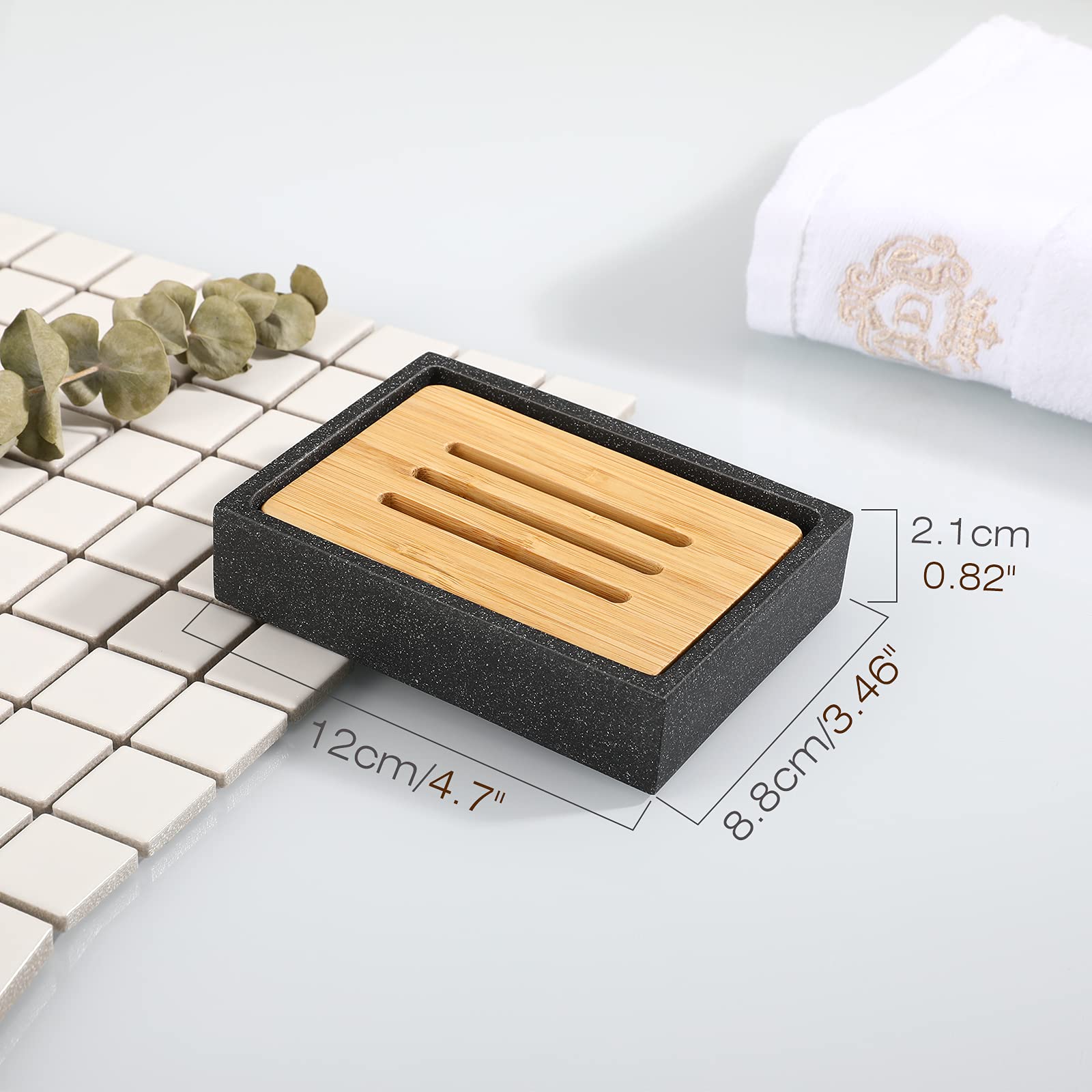 Luxspire Soap Dish Tray  Resin Soap Dish  Bamboo Soap Bar Holder Box for Shower Kitchen Sink  Double Layer Draining Soap Container Box Shower Soap Holder  Wood Soap Case  Gravel Black