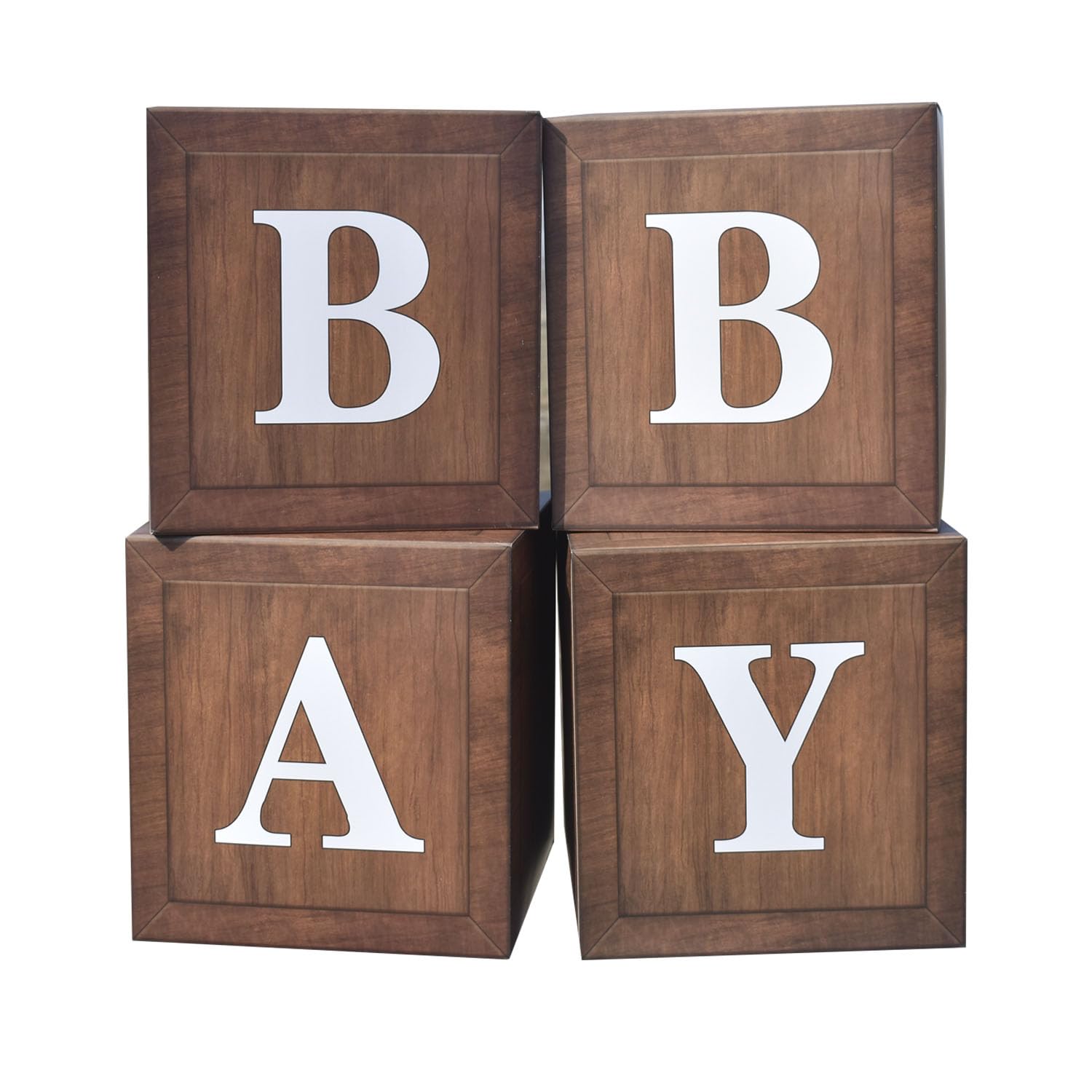 PABUES Baby Boxes with Letters for Shower, 4pcs Decorations for Boy Girl Balloon Boxes Gender Reveal Birthday Party Favors (Wood