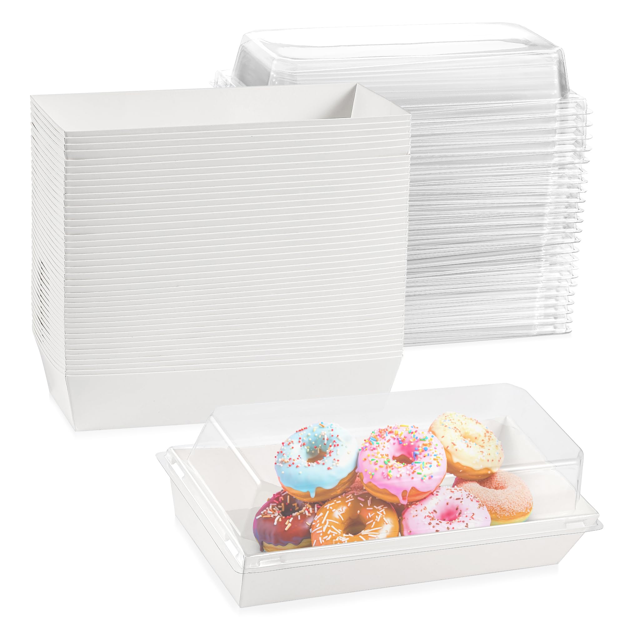 50 Pack 7.5x3.3 Inches Small Charcuterie Boxes with Clear Lids - To Go Paper Mini Treat Box, Charcuterie Boards Accessories, Des