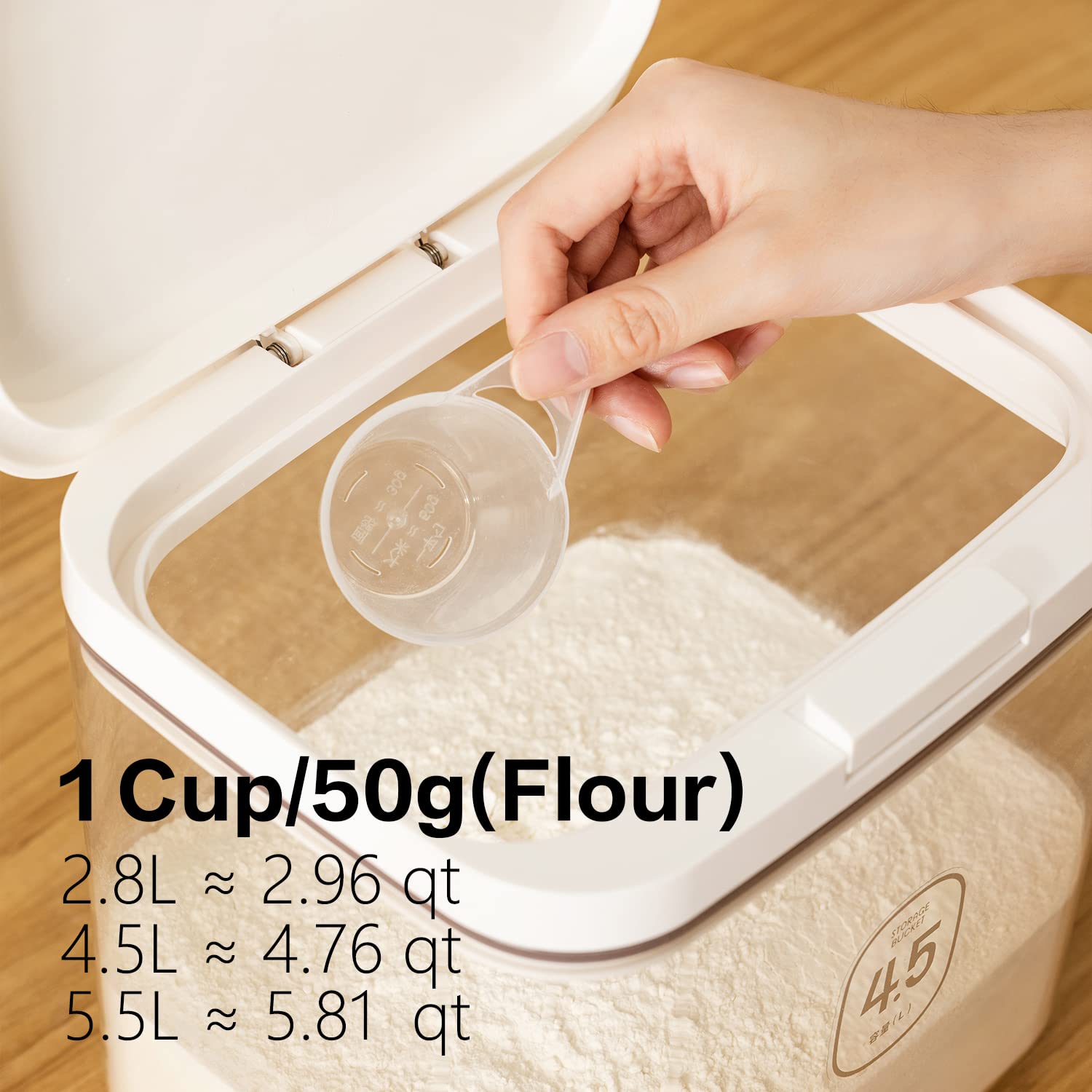 Livlab Flour Container - 5.5 L /5.81Qt/5Kg Large Flour Dispenser Keep Your Flour Fresh And Dry Easily With Kitchen Essential